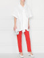Блуза хлопковая с воланом и разрезами Nina Ricci  –  МодельОбщийВид