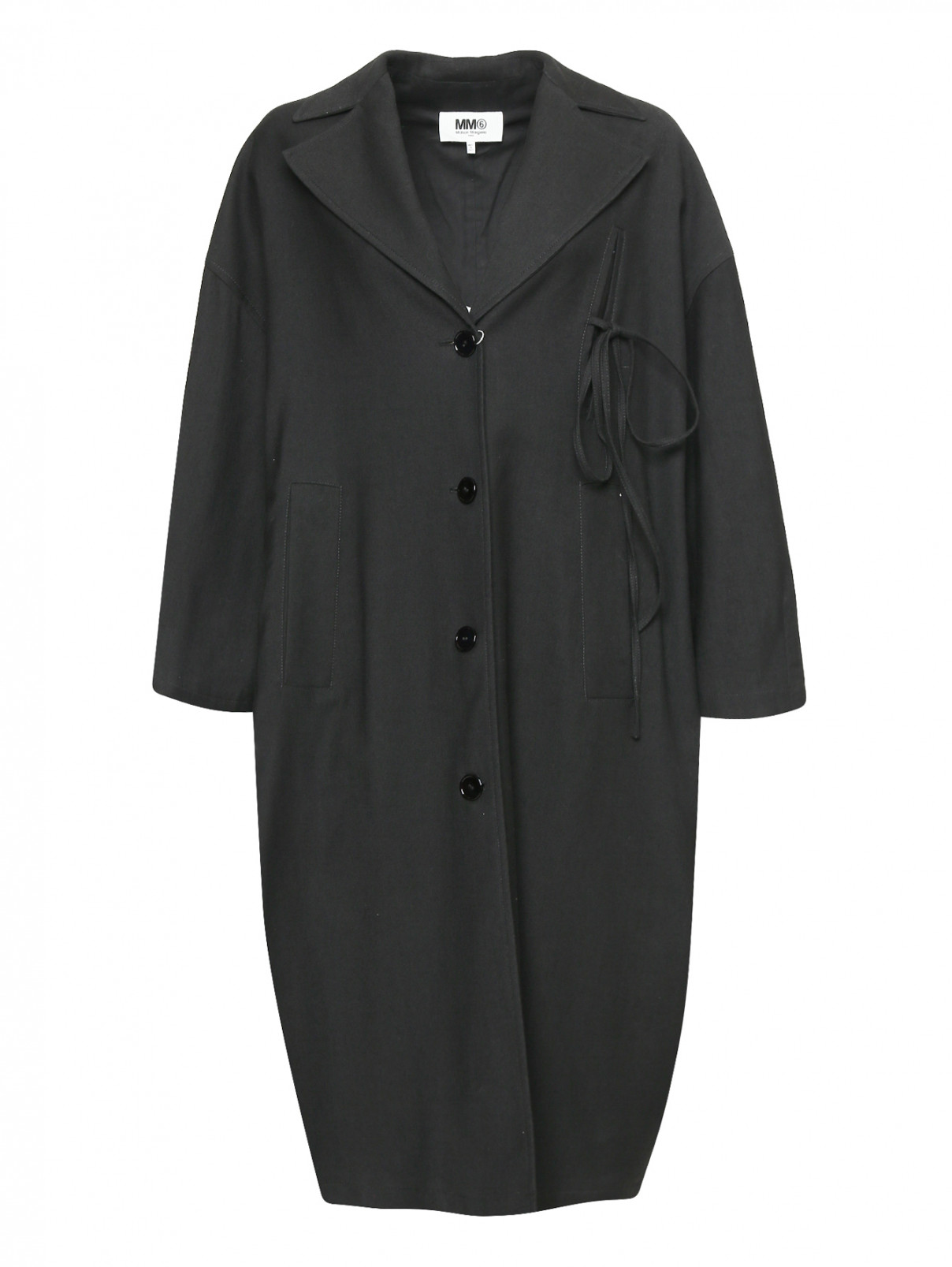 Пальто из шерсти и хлопка свободного кроя с карманами MM6  –  Общий вид  – Цвет:  Черный