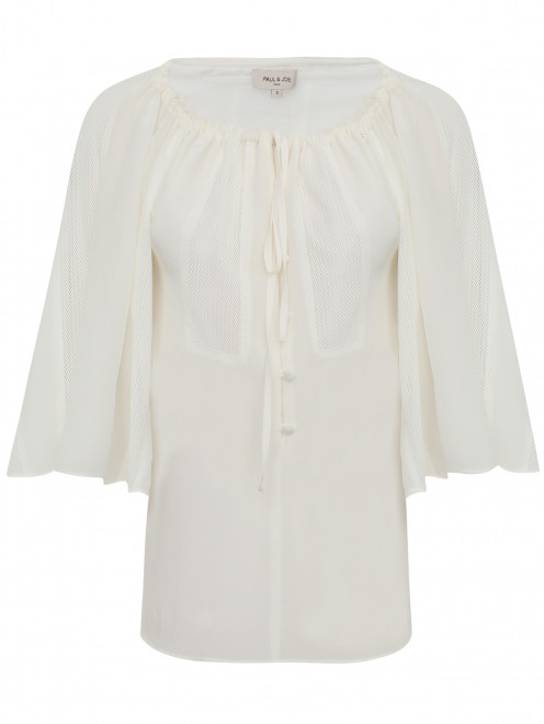 Блуза свободного кроя из шелка с декоративной отделкой - Общий вид