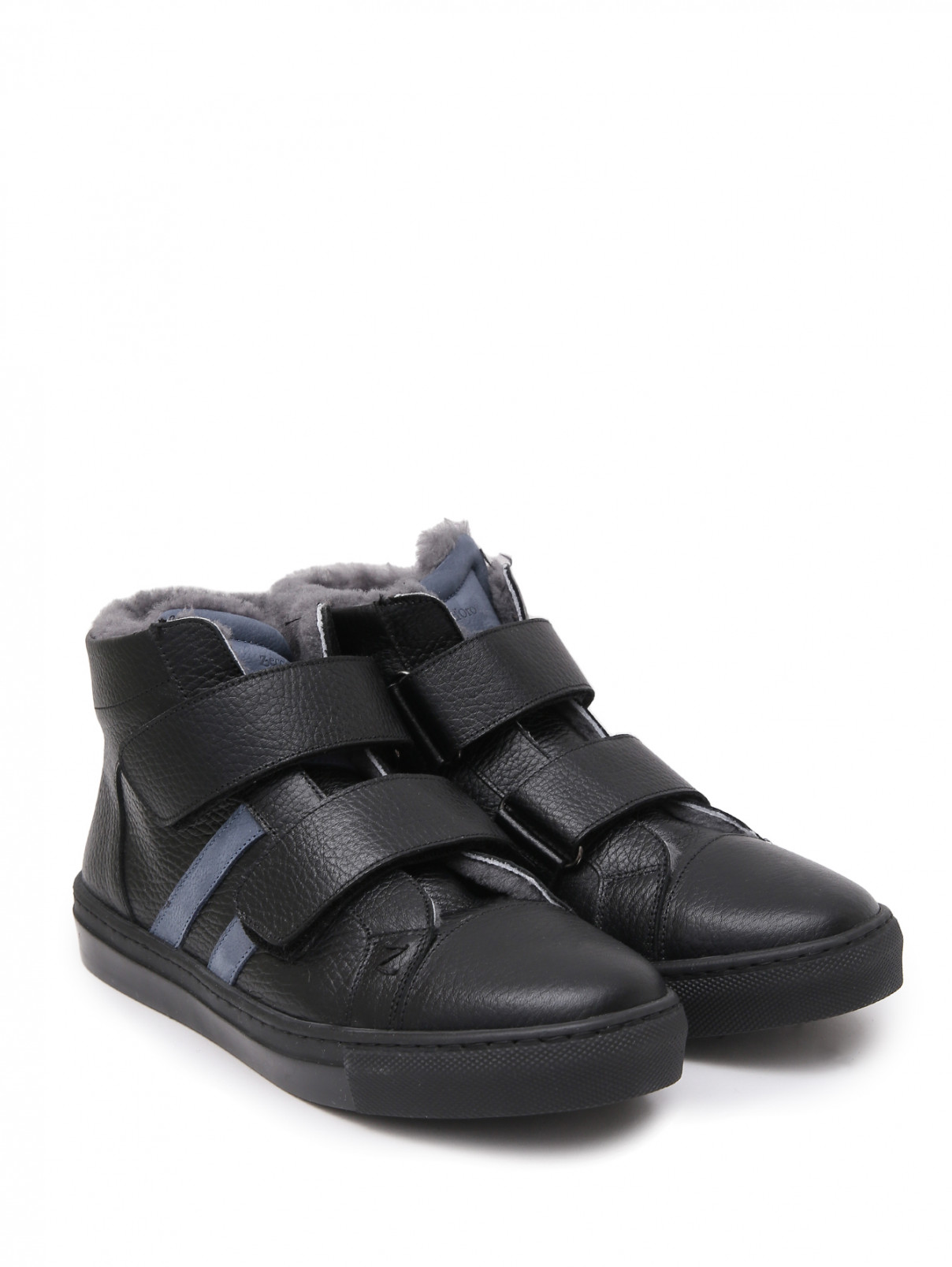Ботинки из кожи на липучках Zecchino d`Oro  –  Общий вид  – Цвет:  Черный