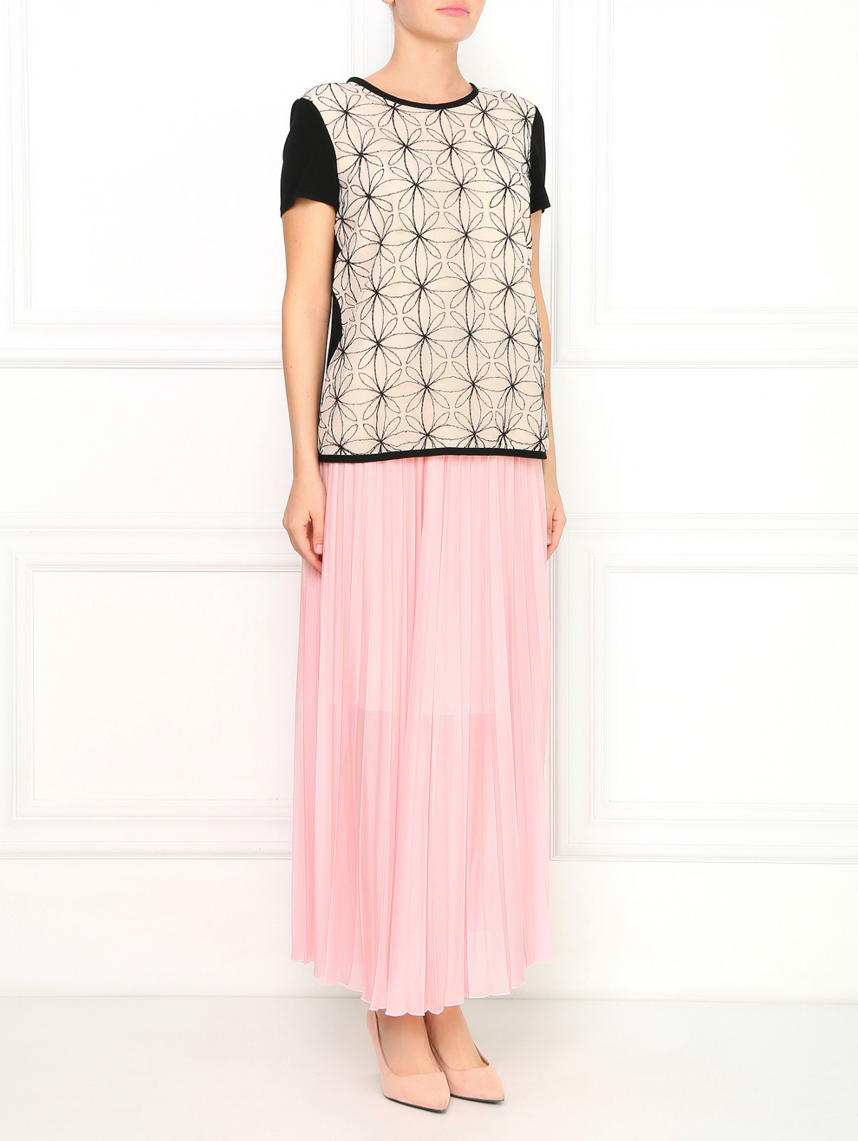 Трикотажная плиссированная юбка на резинке Sportmax Code  –  Модель Общий вид  – Цвет:  Розовый