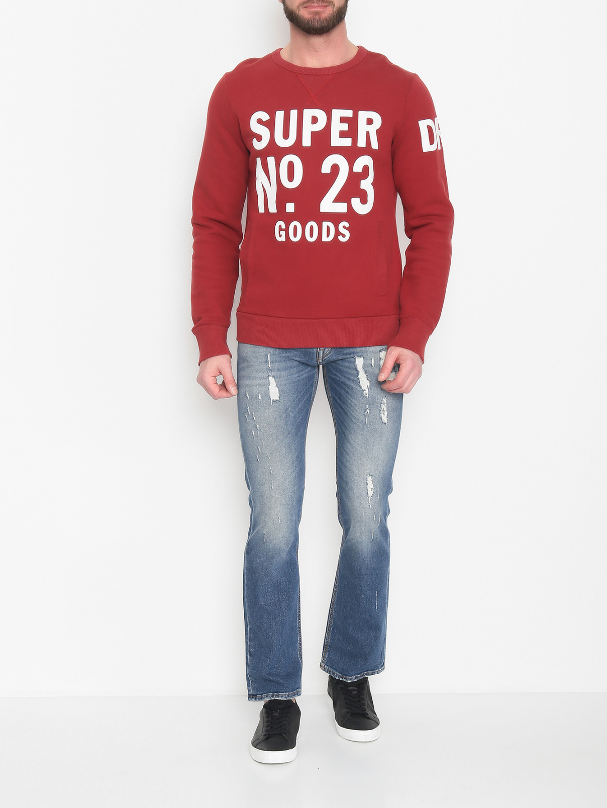 Толстовка из хлопка с принтом SuperDry  –  МодельОбщийВид  – Цвет:  Красный