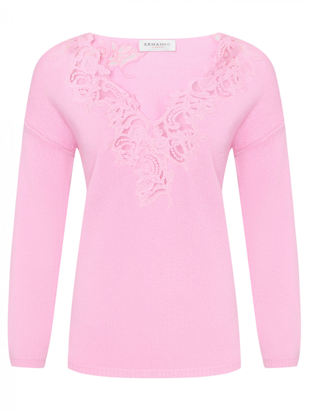 Джемпер из шерсти и кашемира с вышивкой Ermanno Firenze  –  Общий вид  – Цвет:  Розовый