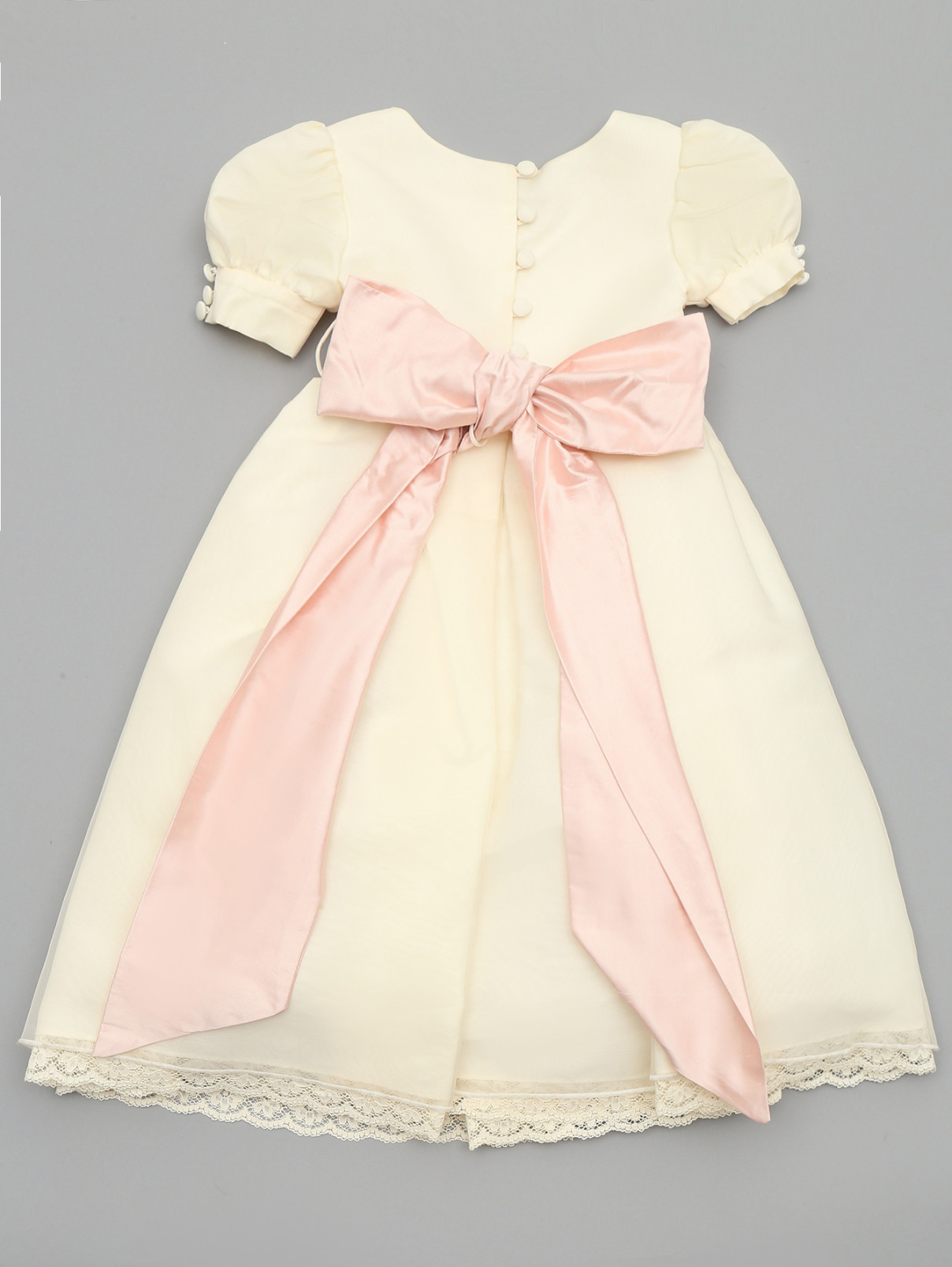 Платье из органзы с контрастным поясом-бантом Nicki Macfarlane  –  Общий вид  – Цвет:  Белый