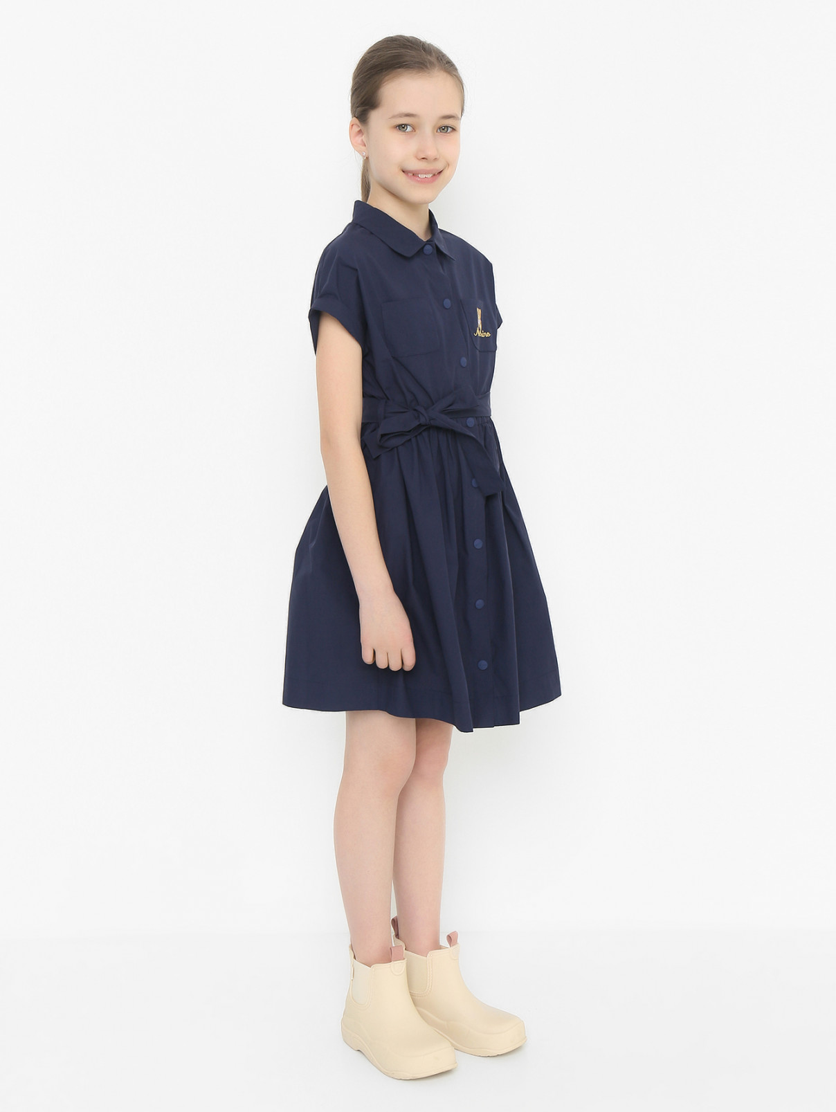 Хлопковое платье на кнопках Moschino  –  МодельВерхНиз  – Цвет:  Синий