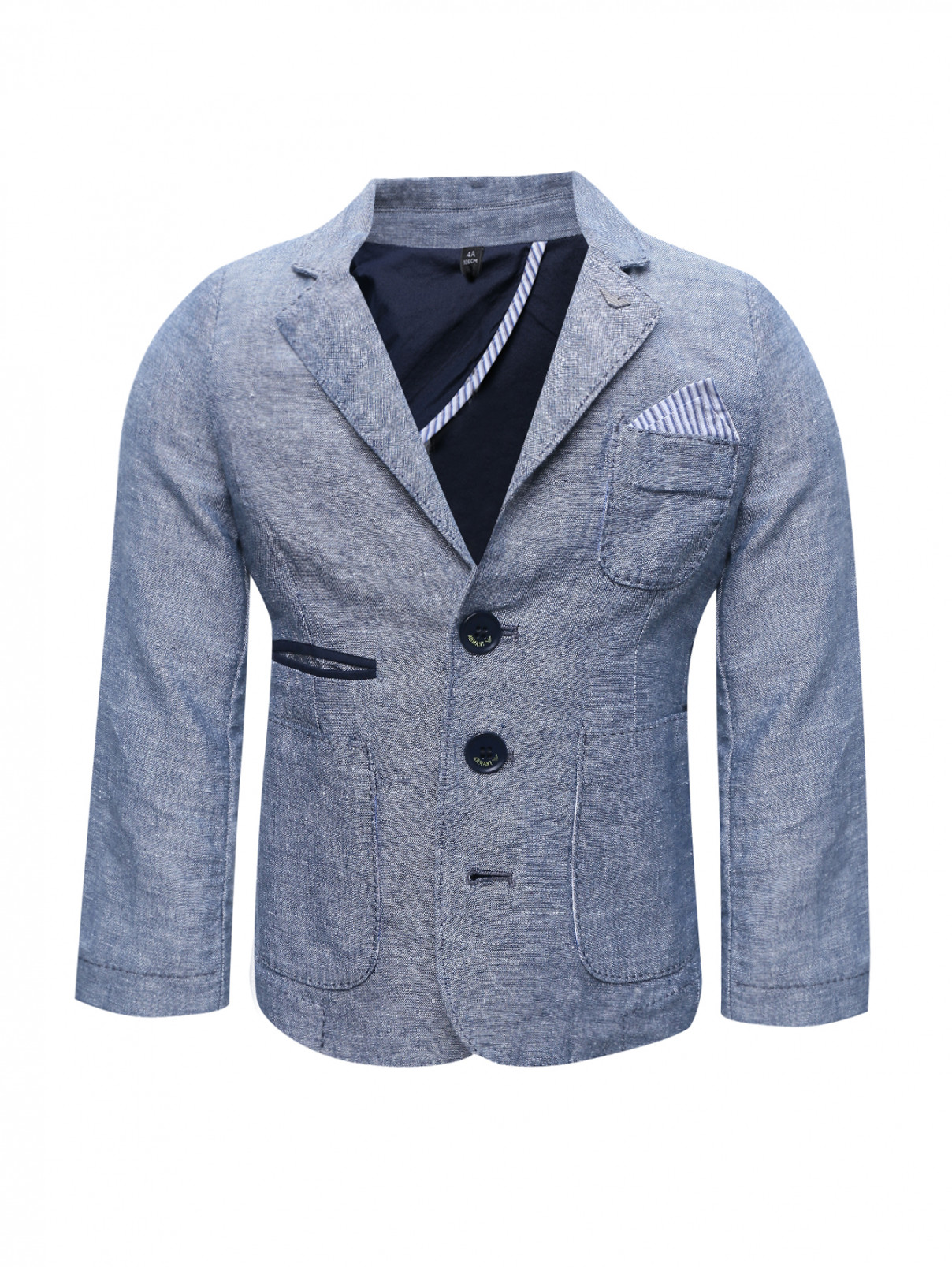 Пиджак из льна с накладными карманами Armani Junior  –  Общий вид  – Цвет:  Синий