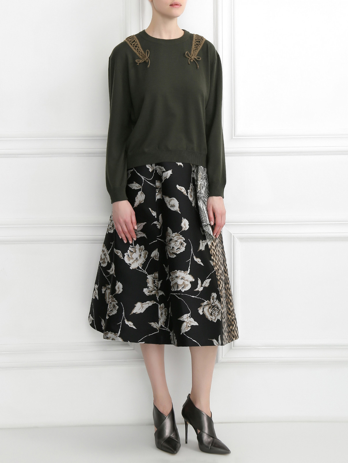 Джемпер из шерсти мелкой вязки с декором Moschino Couture  –  Модель Общий вид  – Цвет:  Зеленый