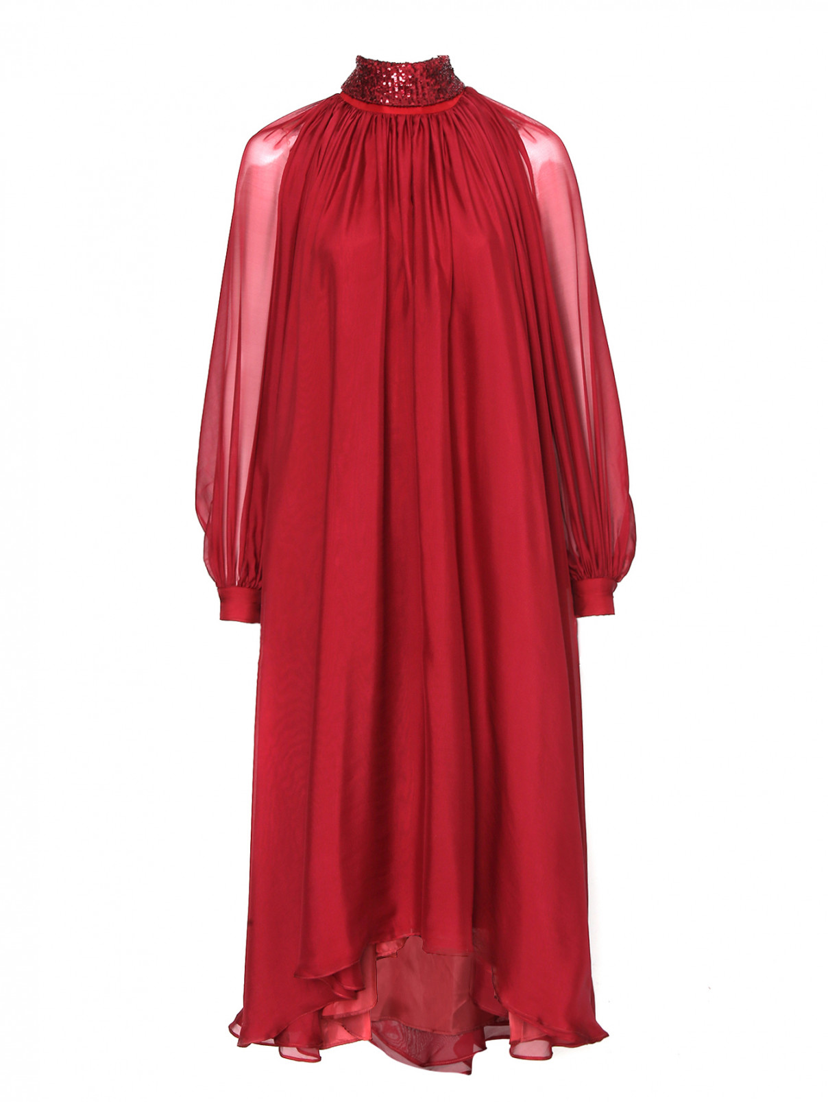 Платье из шелка свободного кроя, декорированное паетками The 2nd skin co.  –  Общий вид  – Цвет:  Красный