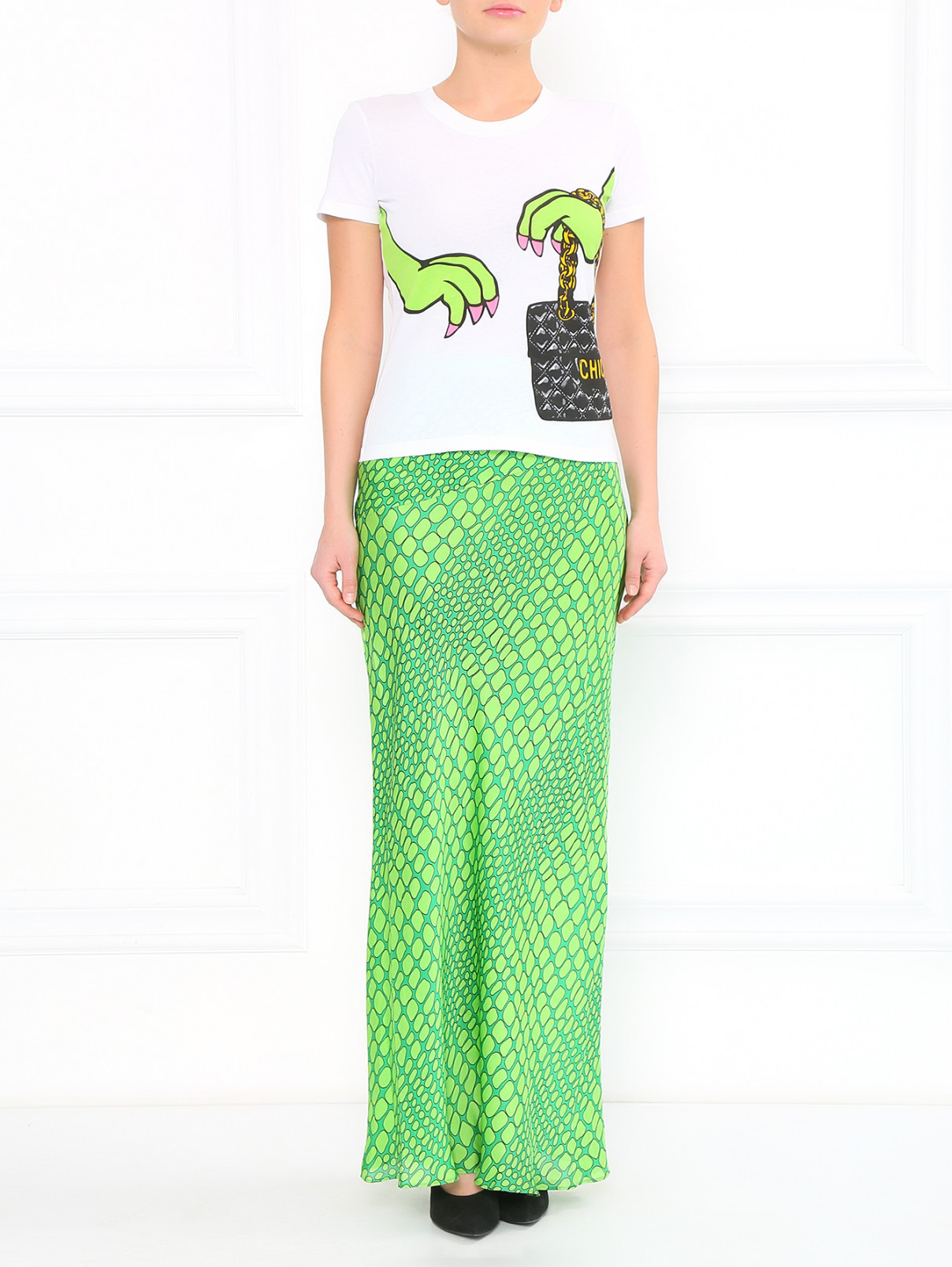 Шелковая юбка-макси Moschino Cheap&Chic  –  Модель Общий вид  – Цвет:  Зеленый