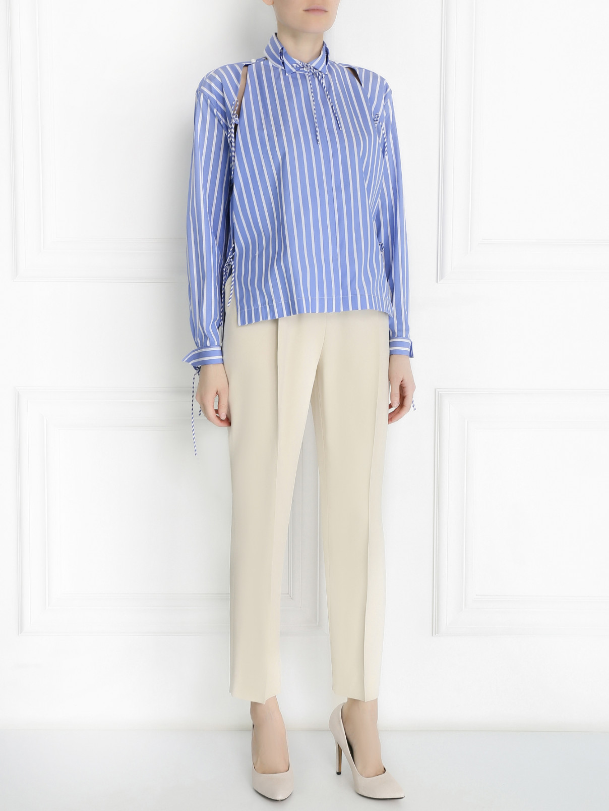 Блуза из хлопка с узором "полоска" Ermanno Scervino  –  Модель Общий вид  – Цвет:  Фиолетовый