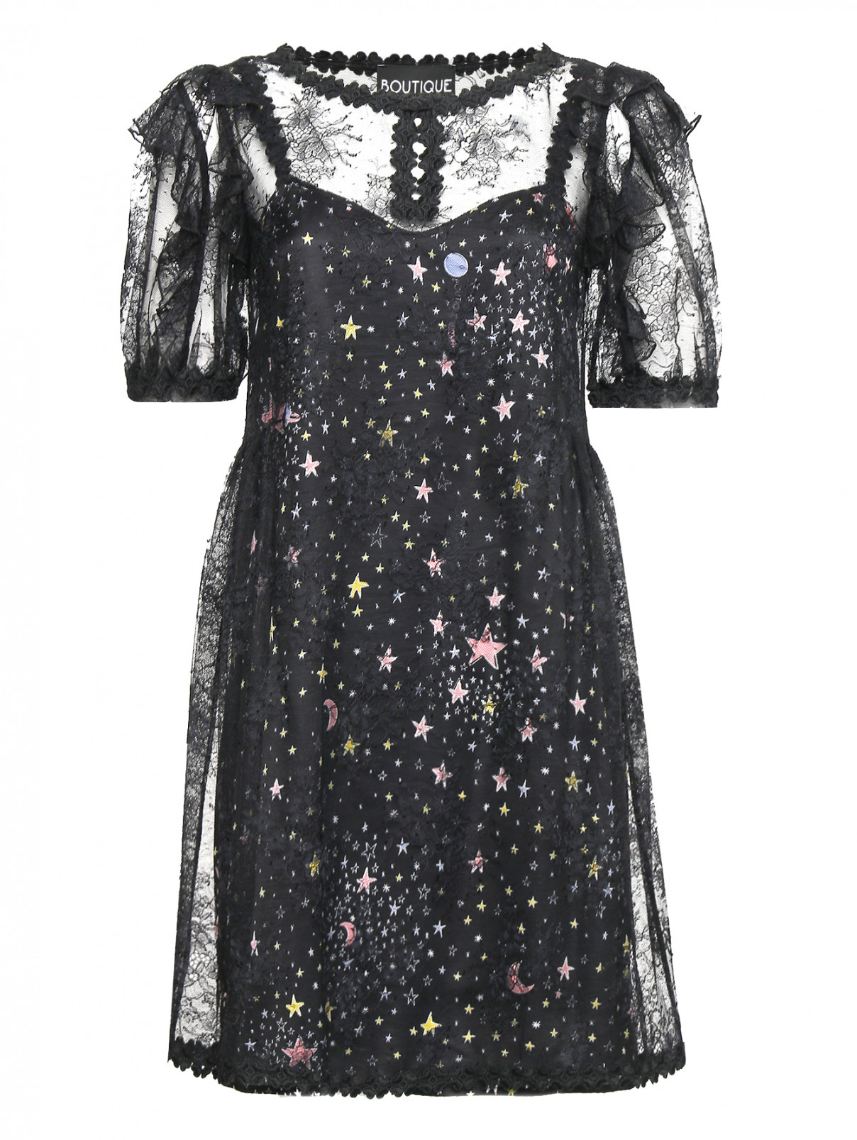 Платье из кружева с узором BOUTIQUE MOSCHINO  –  Общий вид  – Цвет:  Черный