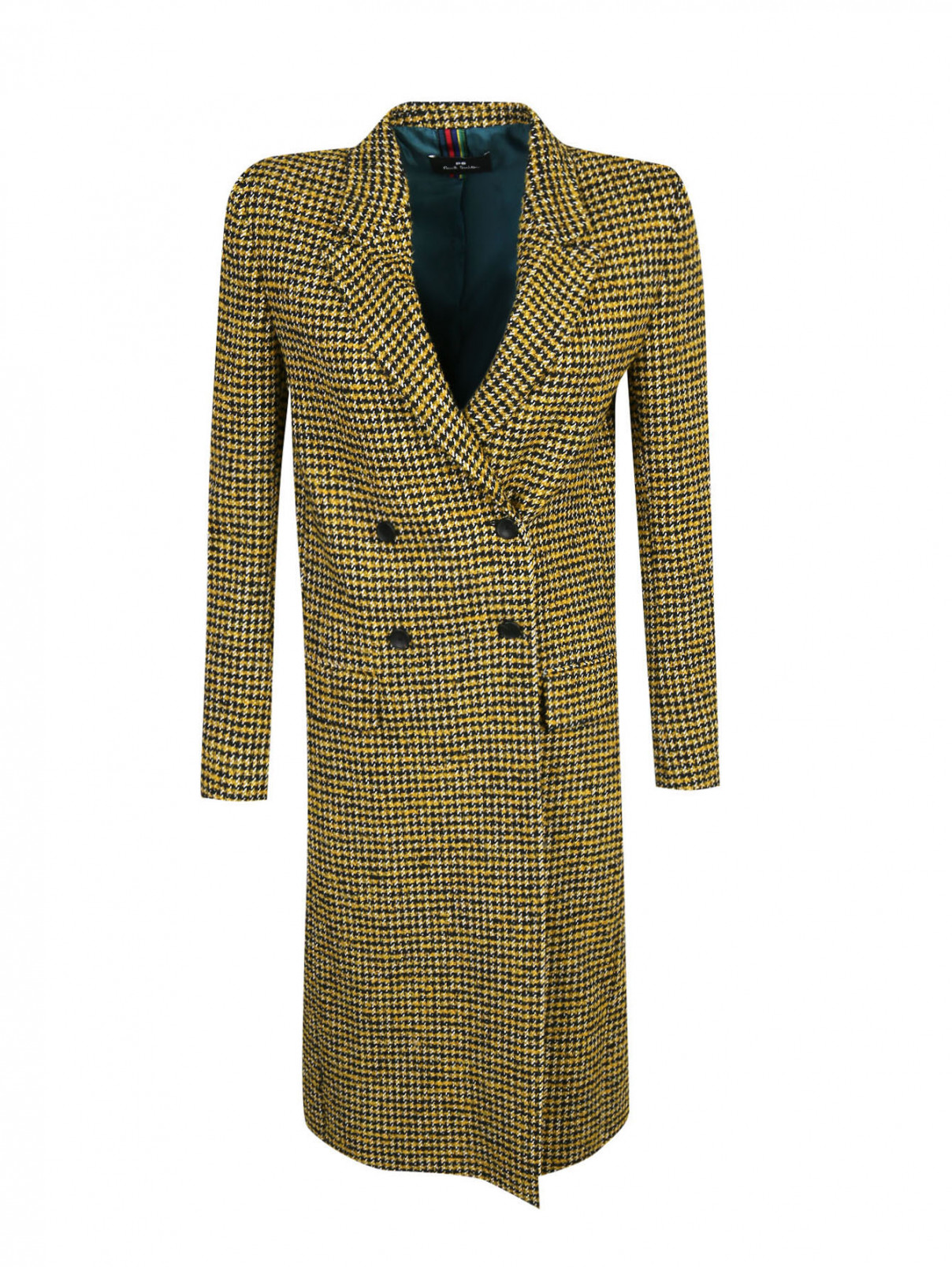 Двубортное пальто из шерсти с узором Paul Smith  –  Общий вид  – Цвет:  Желтый