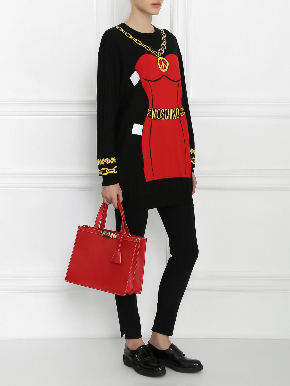Джемпер из хлопка с узором Moschino Couture  –  Модель Общий вид  – Цвет:  Черный