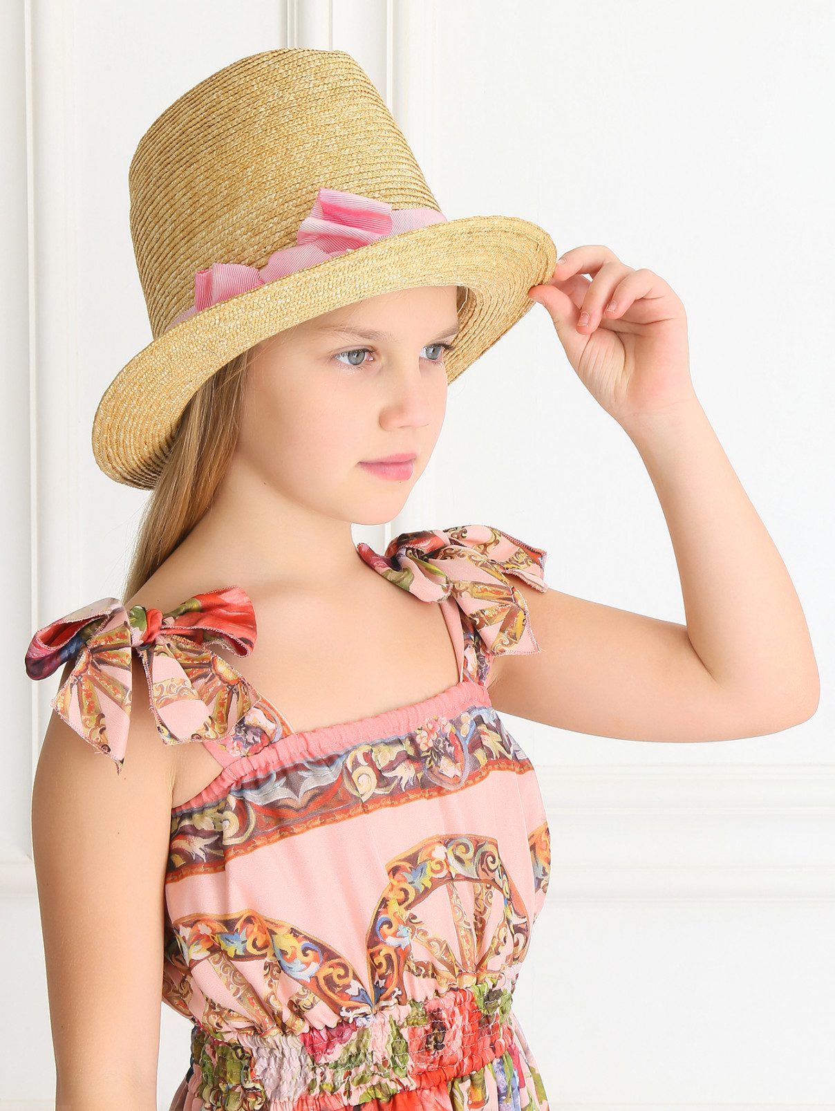 Шляпа из соломы с контрастным бантиком MiMiSol  –  Модель Общий вид  – Цвет:  Розовый