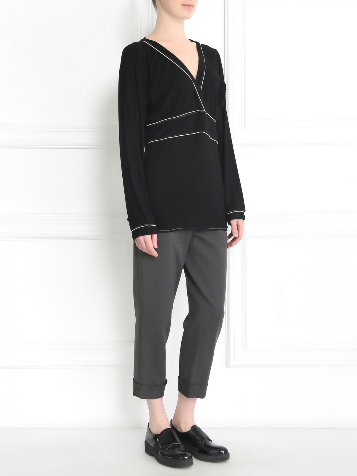 Блуза с контрастной отделкой Mariella Burani  –  Модель Общий вид  – Цвет:  Черный