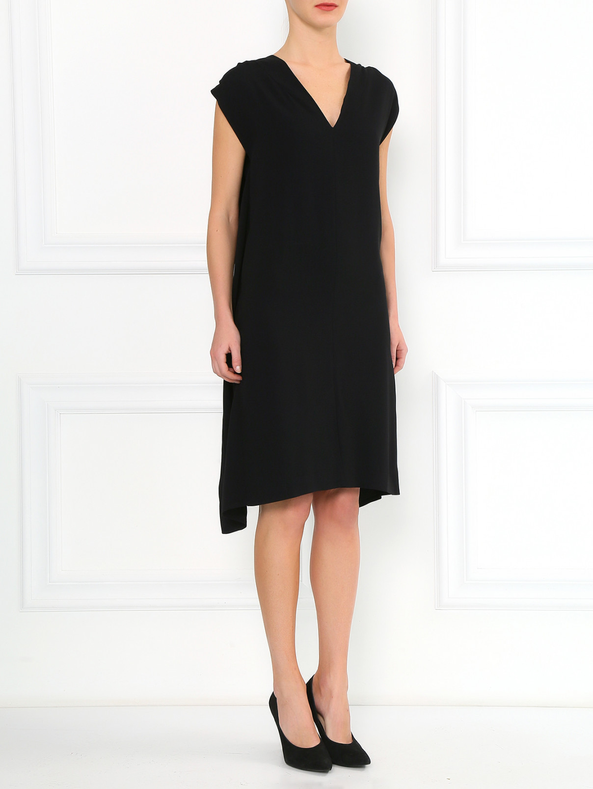 Платье с драпировкой декорированное камнями Maison Margiela  –  Модель Общий вид  – Цвет:  Черный