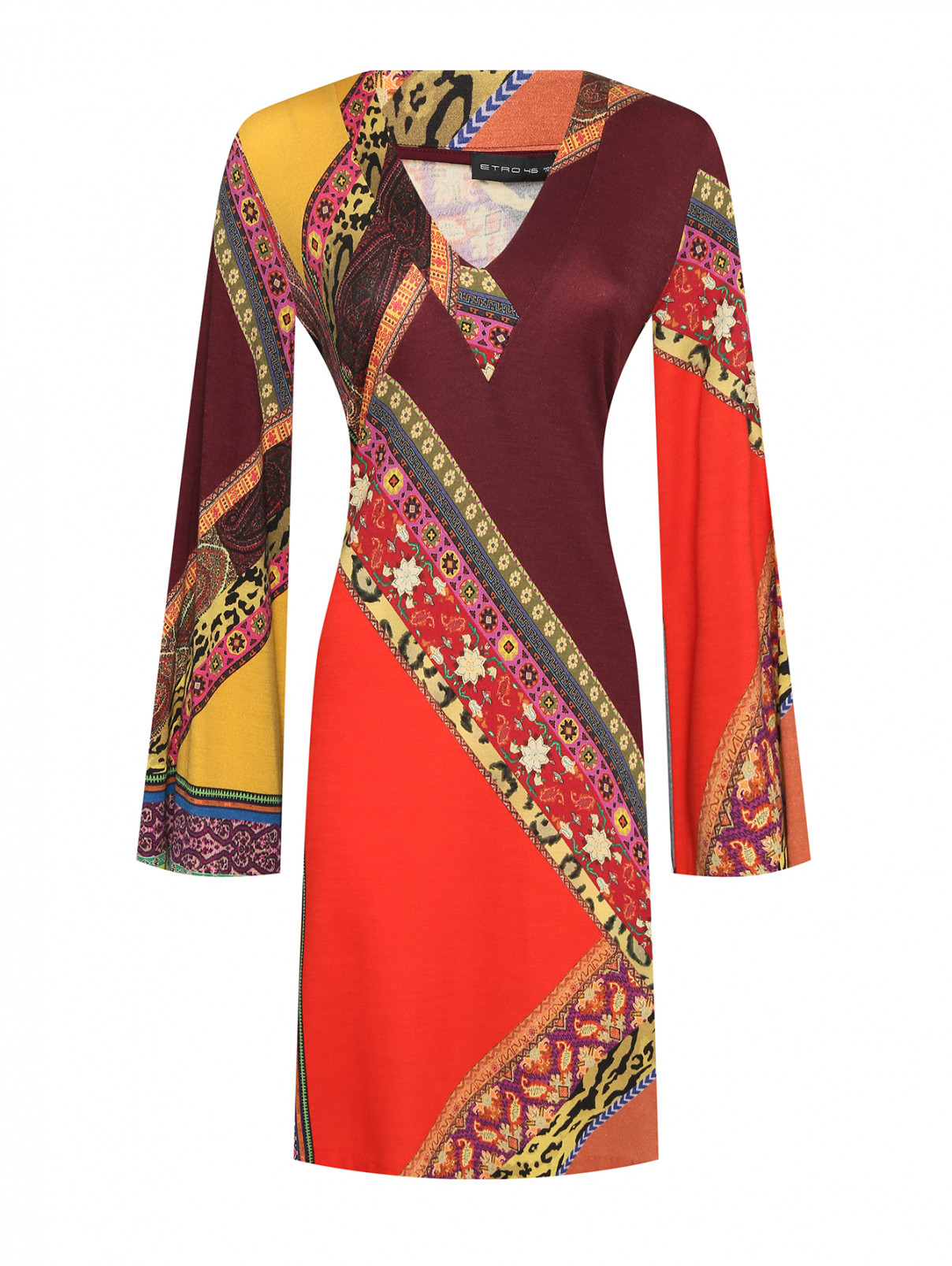 Платье из шерсти с V-образным вырезом Etro  –  Общий вид  – Цвет:  Узор