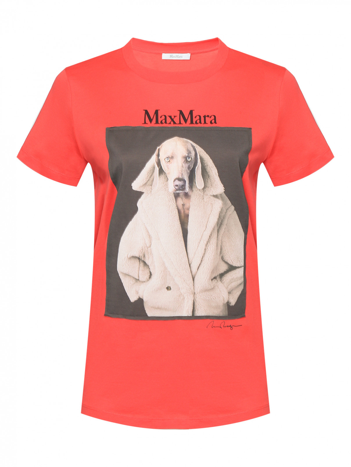 Футболка из хлопка с принтом-портретом собаки Max Mara  –  Общий вид  – Цвет:  Красный