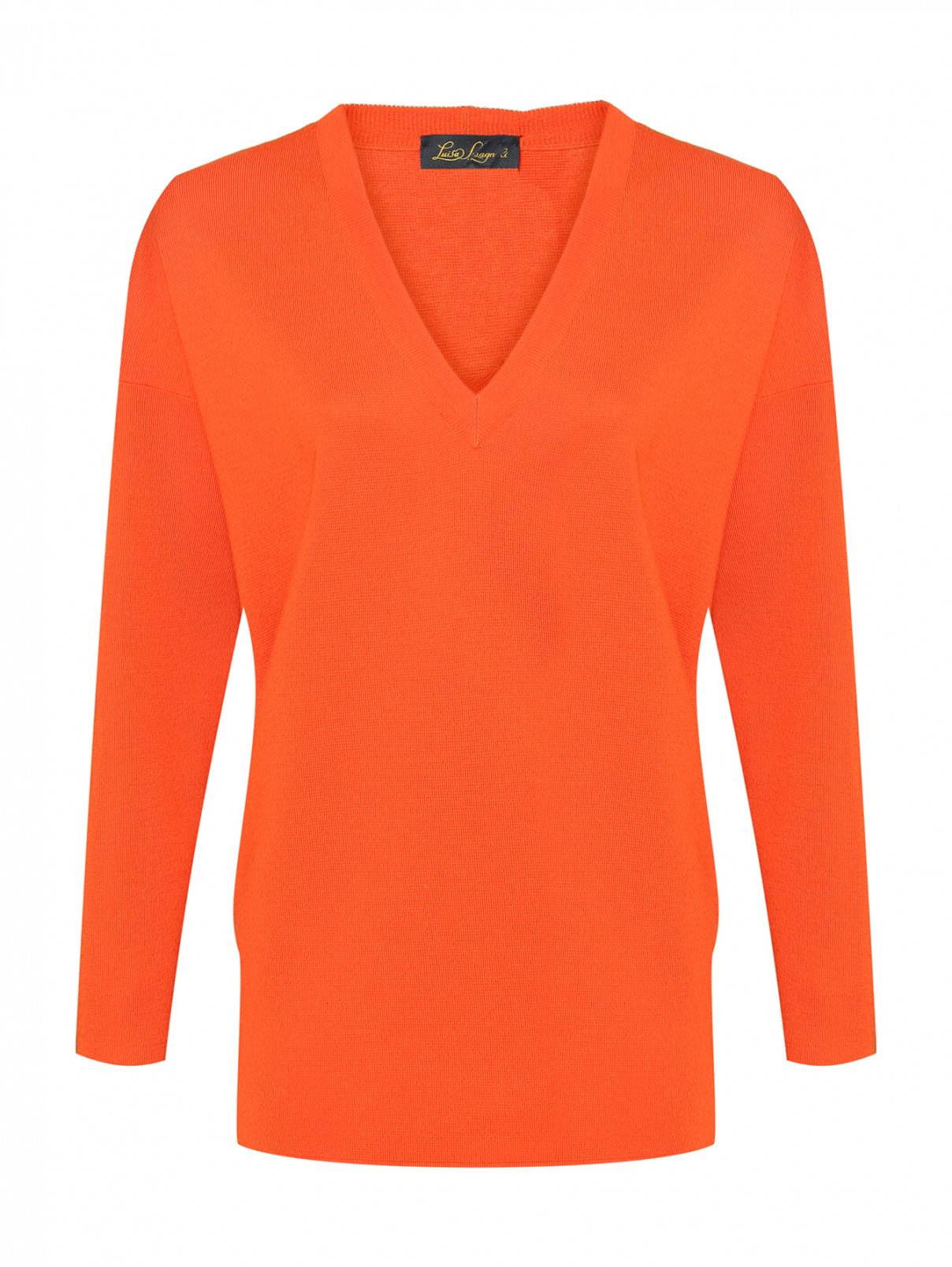 Джемпер из шерсти с V-образным вырезом и карманами Luisa Spagnoli  –  Общий вид  – Цвет:  Оранжевый