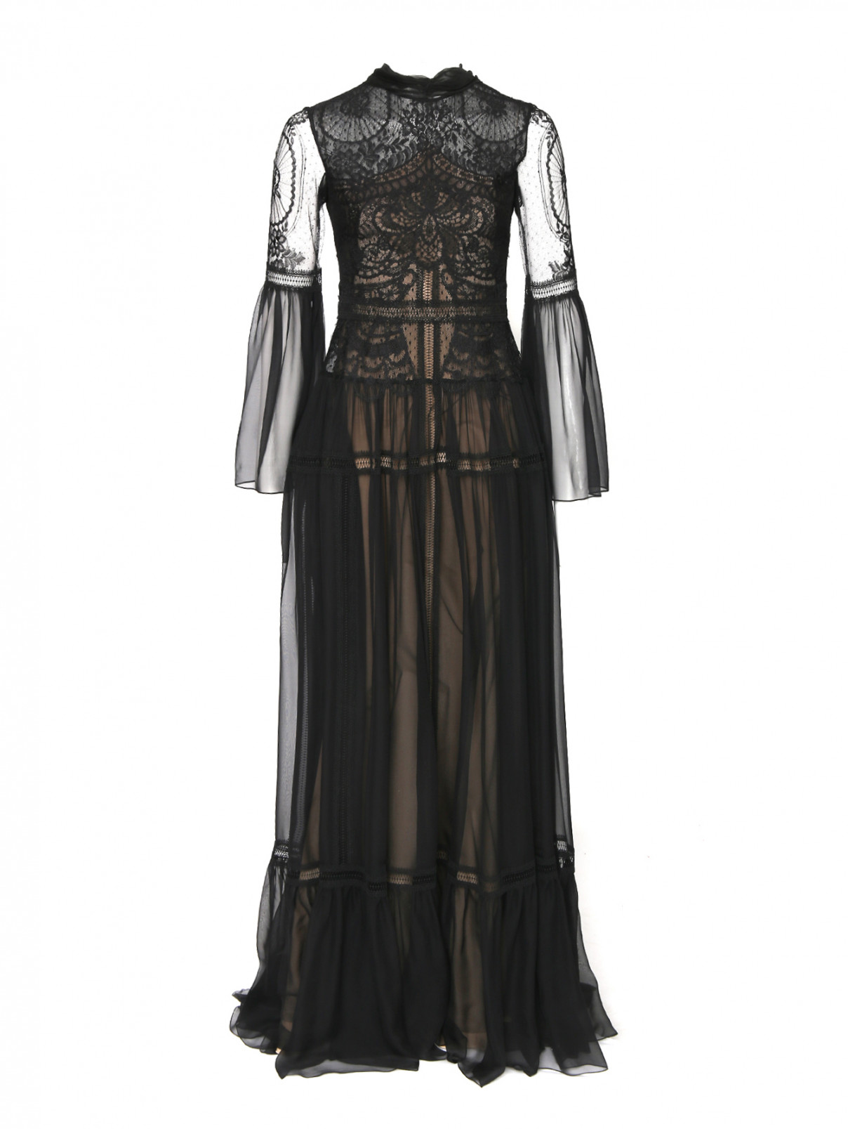 Платье из шелка с кружевной отделкой Zuhair Murad  –  Общий вид  – Цвет:  Черный
