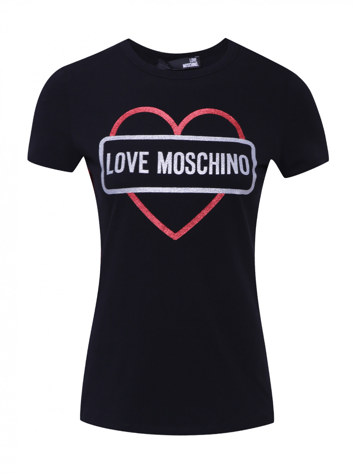 Трикотажная футболка с принтом Love Moschino  –  Общий вид  – Цвет:  Черный