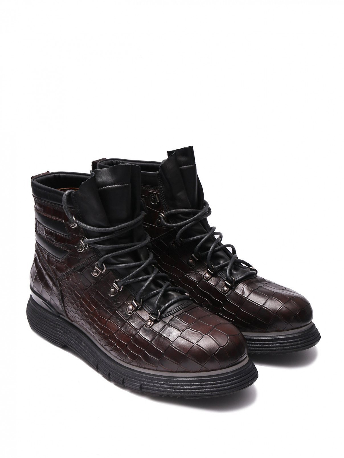 Ботинки из фактурной кожи на шнурках Franceschetti  –  Общий вид  – Цвет:  Коричневый