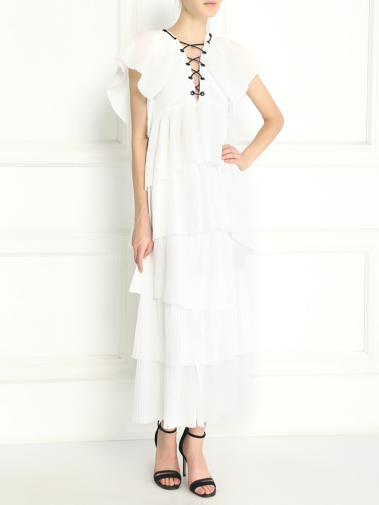 Платье из хлопка с декором Sonia Rykiel  –  Модель Общий вид  – Цвет:  Белый