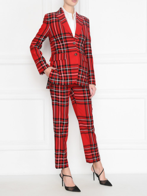 Брюки из шерсти с узором "клетка" Ermanno Scervino - МодельОбщийВид