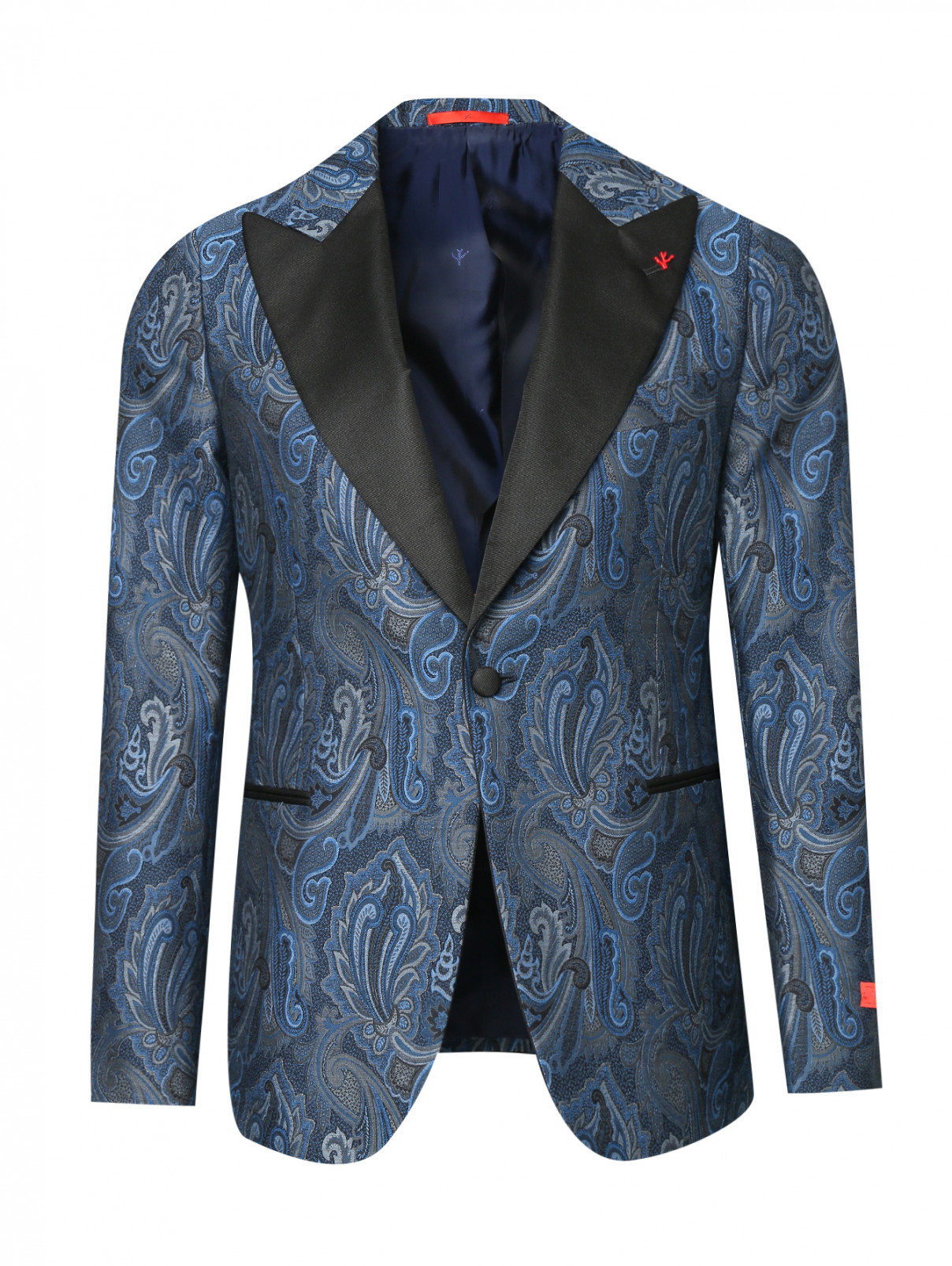 Пиджак из шерсти и шелка с узором Isaia  –  Общий вид  – Цвет:  Синий