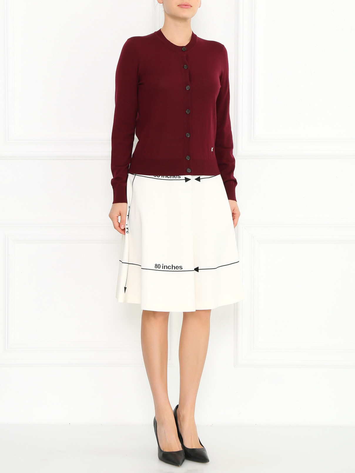 Расклешенная юбка-миди из шерсти  с узором Moschino Couture  –  Модель Общий вид  – Цвет:  Белый