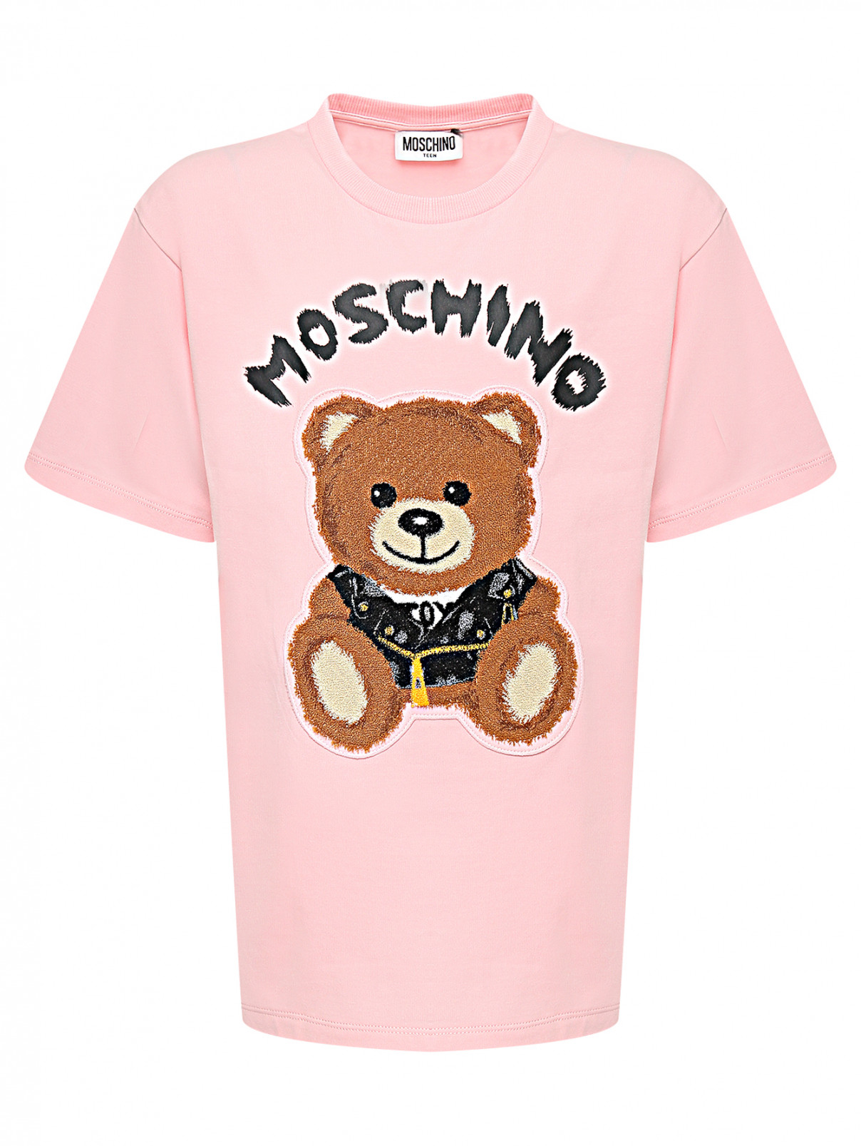 Трикотажная футболка с аппликацией Moschino  –  Общий вид  – Цвет:  Розовый