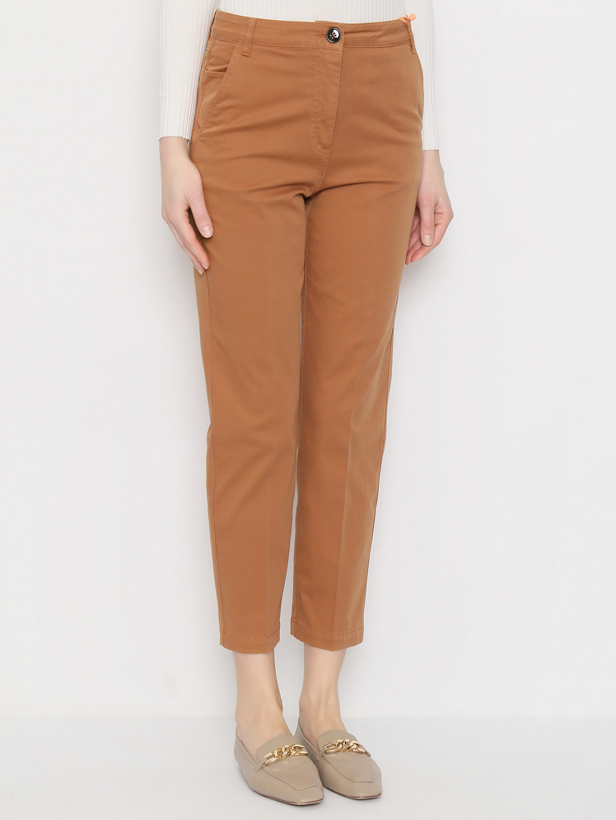 Укороченные брюки из хлопка с карманами Max&Co  –  МодельВерхНиз  – Цвет:  Коричневый