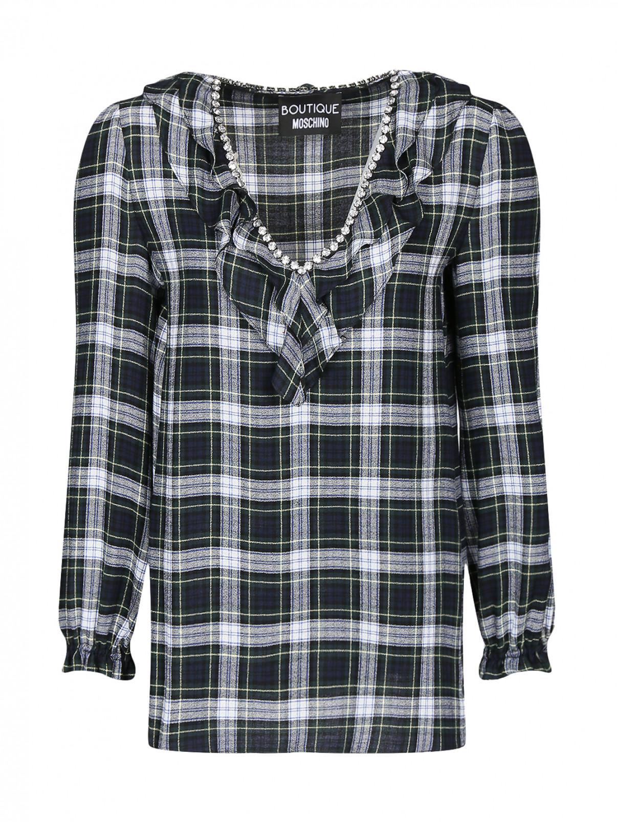 Блуза с узором "клетка" декорированная кристаллами Moschino Boutique  –  Общий вид  – Цвет:  Узор