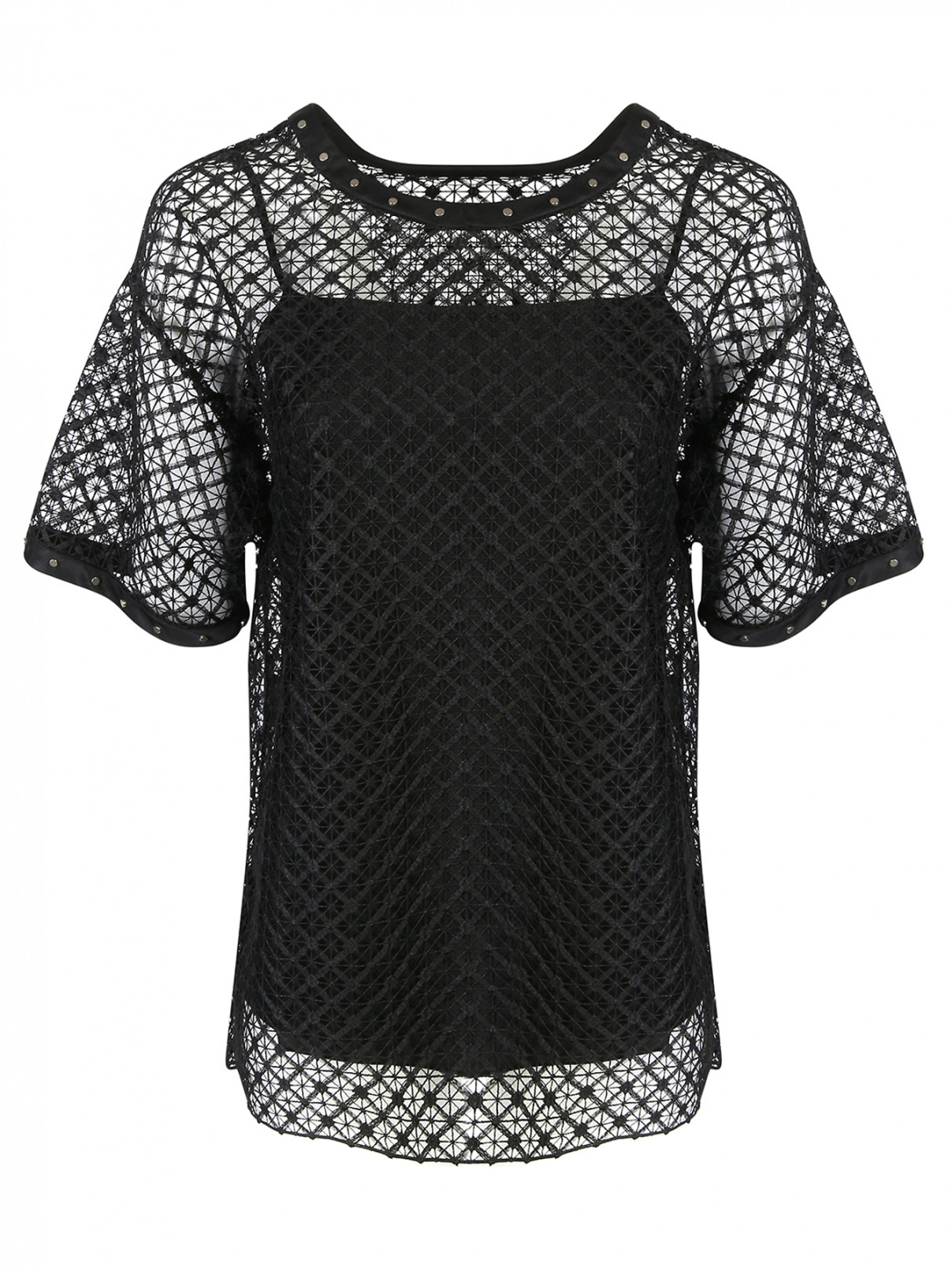 Блуза кружевная с декором Alberta Ferretti  –  Общий вид  – Цвет:  Черный