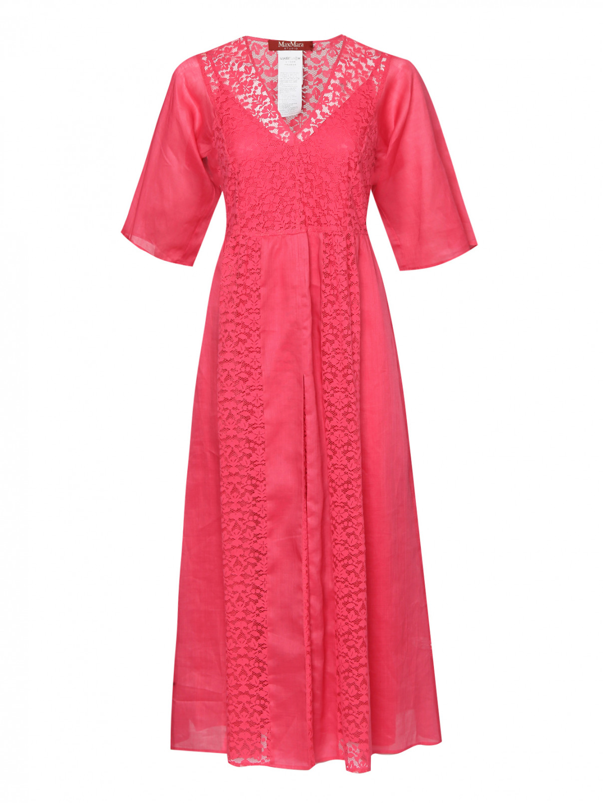 Платье из рами с вышивкой Max Mara  –  Общий вид  – Цвет:  Розовый