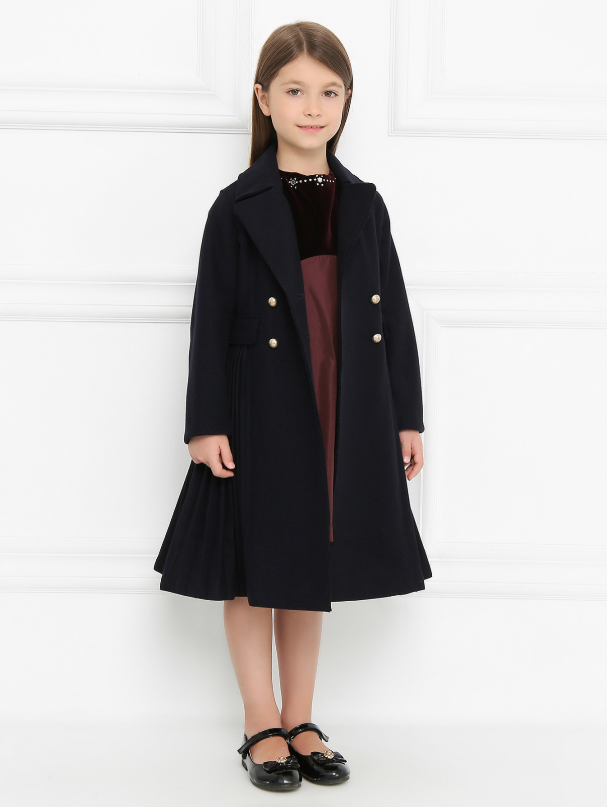 Пальто из шерсти с декоративными пуговицами Ermanno Scervino Junior  –  Модель Общий вид  – Цвет:  Синий