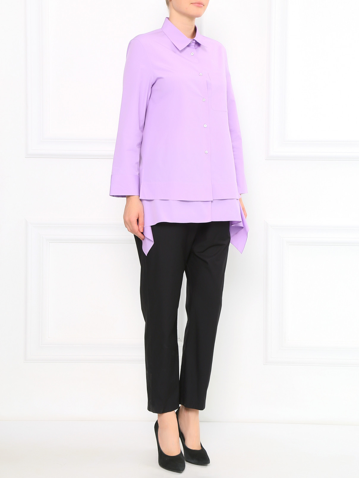 Рубашка из хлопка свободного кроя Jil Sander  –  Модель Общий вид  – Цвет:  Фиолетовый