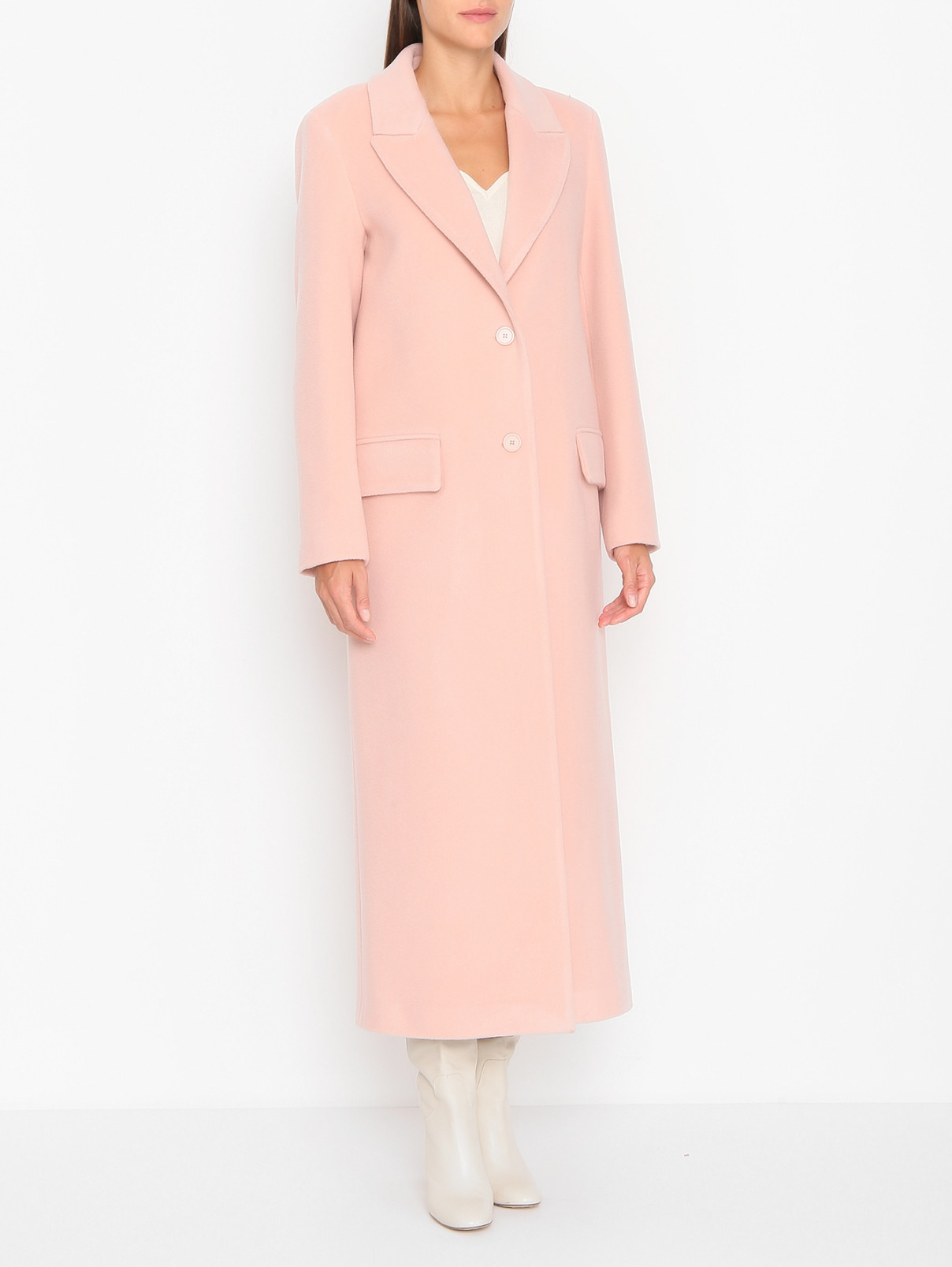Пальто из шерсти с карманами Semicouture  –  МодельВерхНиз  – Цвет:  Розовый