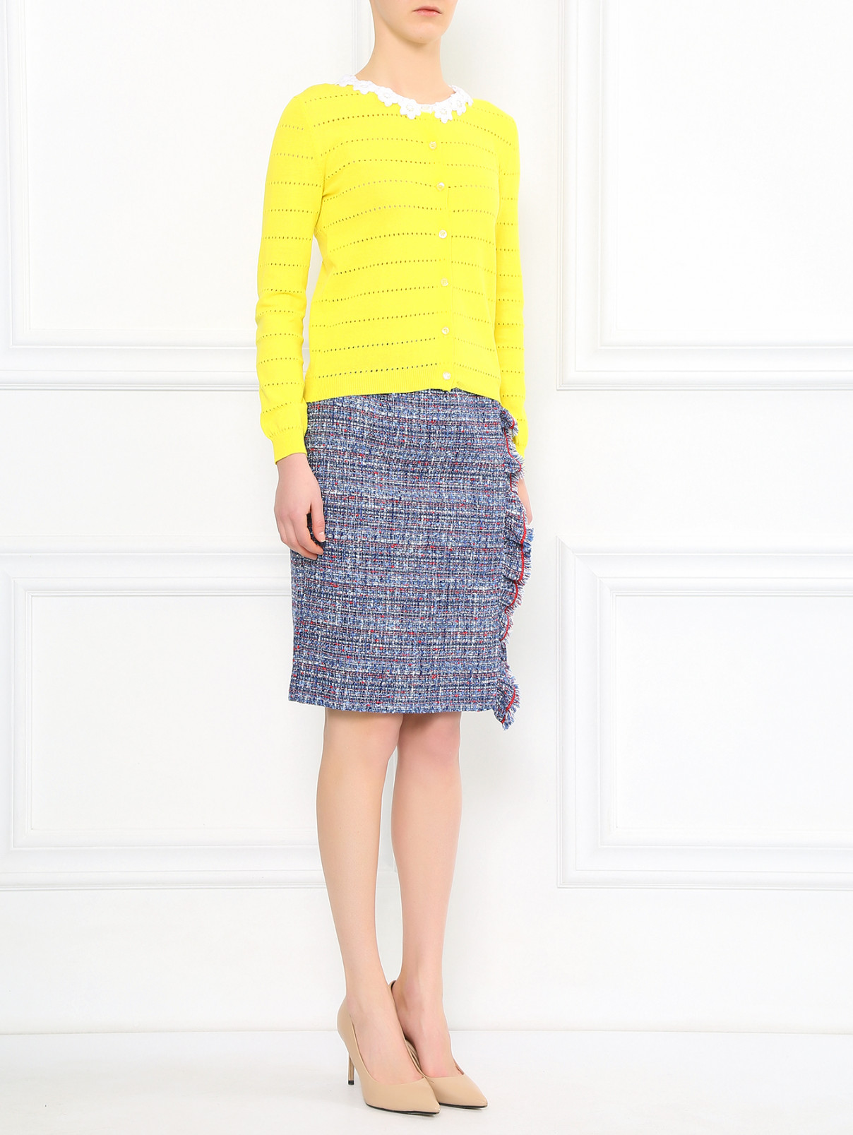 Кардиган из хлопка с вышивкой Moschino Boutique  –  Модель Общий вид  – Цвет:  Желтый