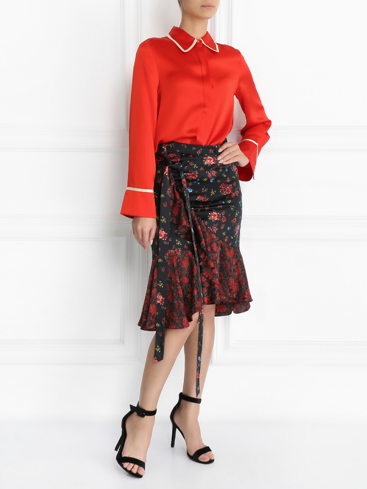Шелковая юбка с цветочным принтом Edition10  –  Модель Общий вид  – Цвет:  Узор