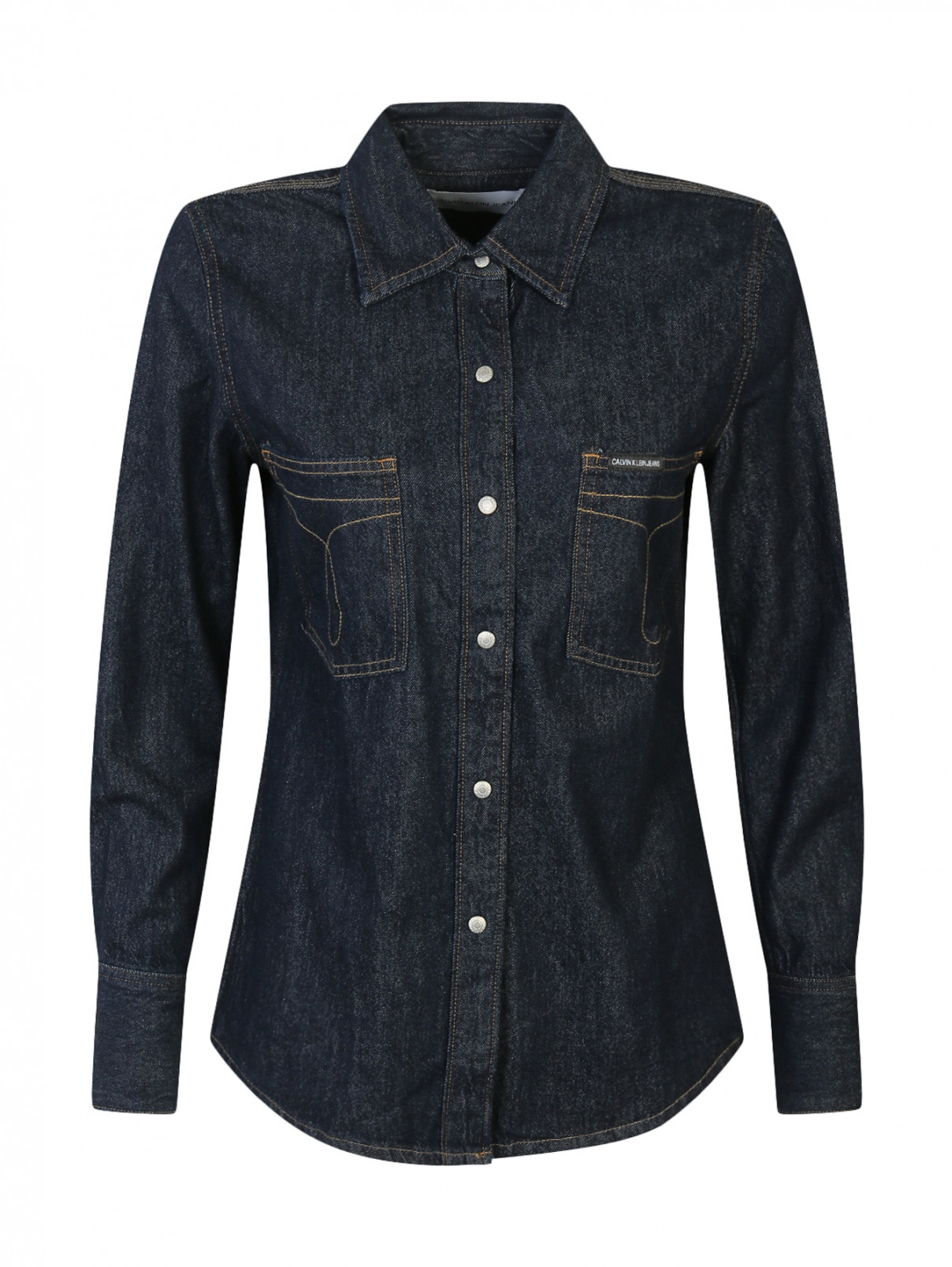 Джинсовая рубашка из темного денима Calvin Klein  –  Общий вид  – Цвет:  Синий