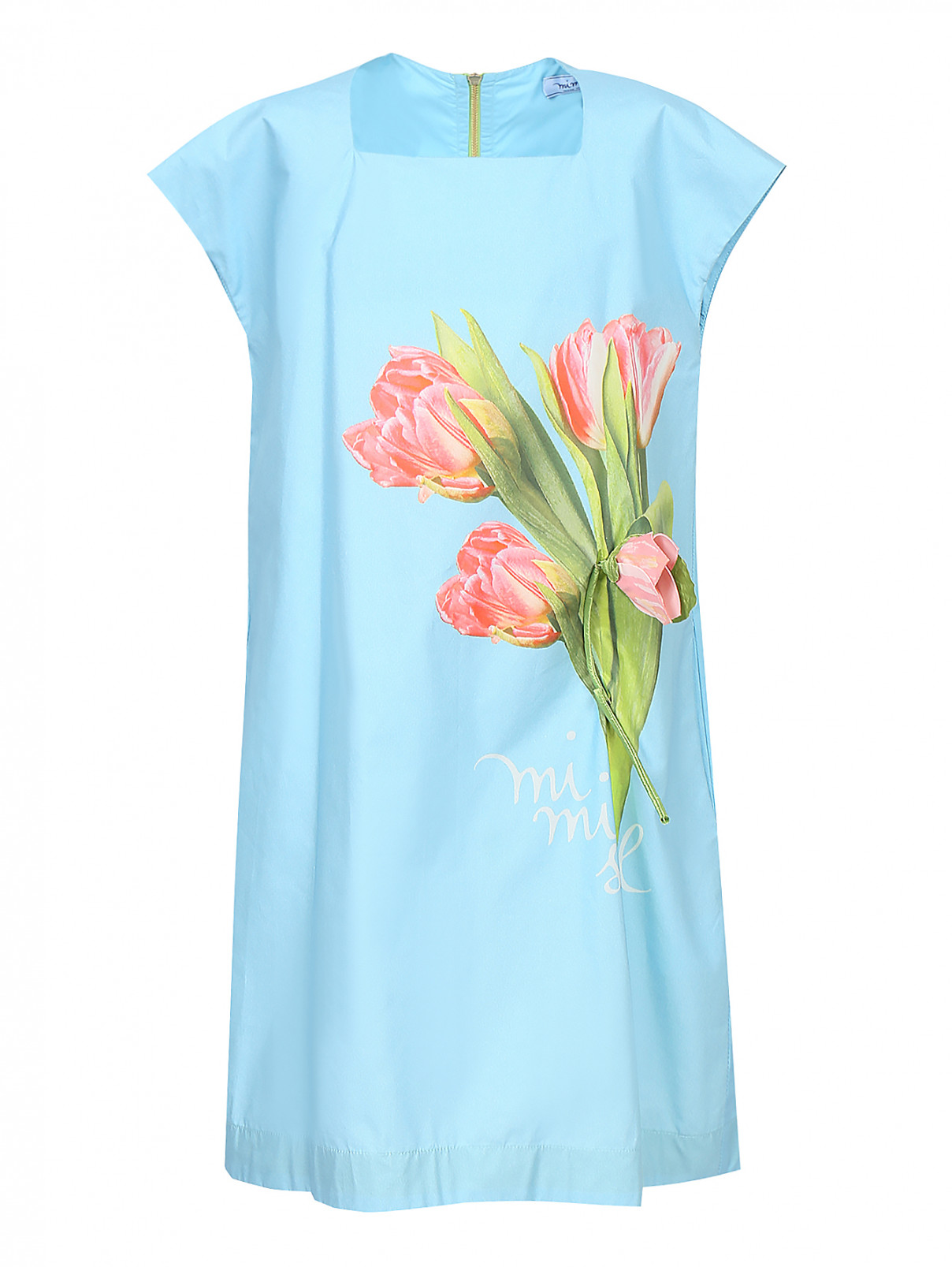Платье из хлопка с цветочной аппликацией MiMiSol  –  Общий вид  – Цвет:  Синий
