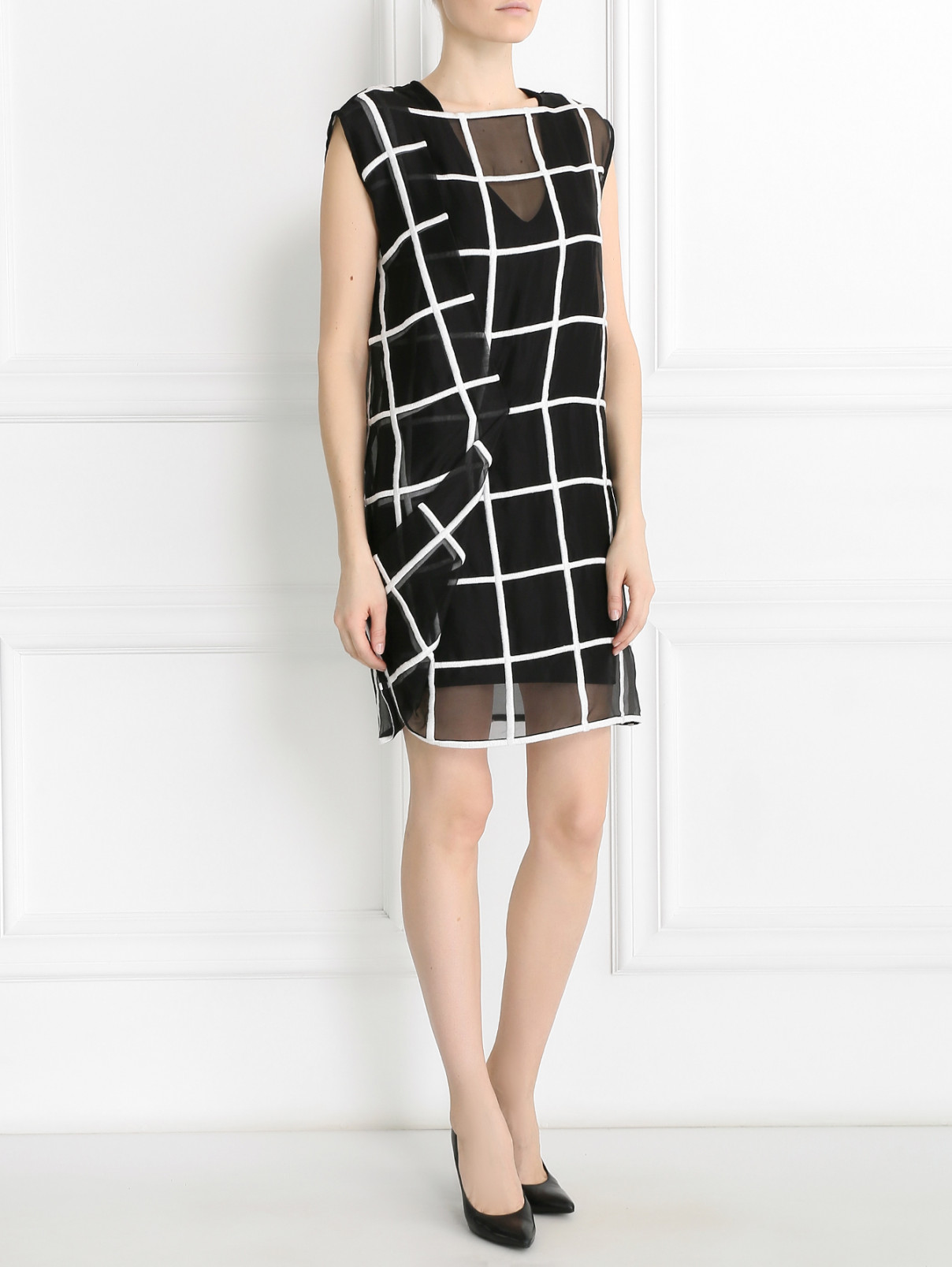 Платье из шелка с драпировкой Sportmax  –  Модель Общий вид  – Цвет:  Черный