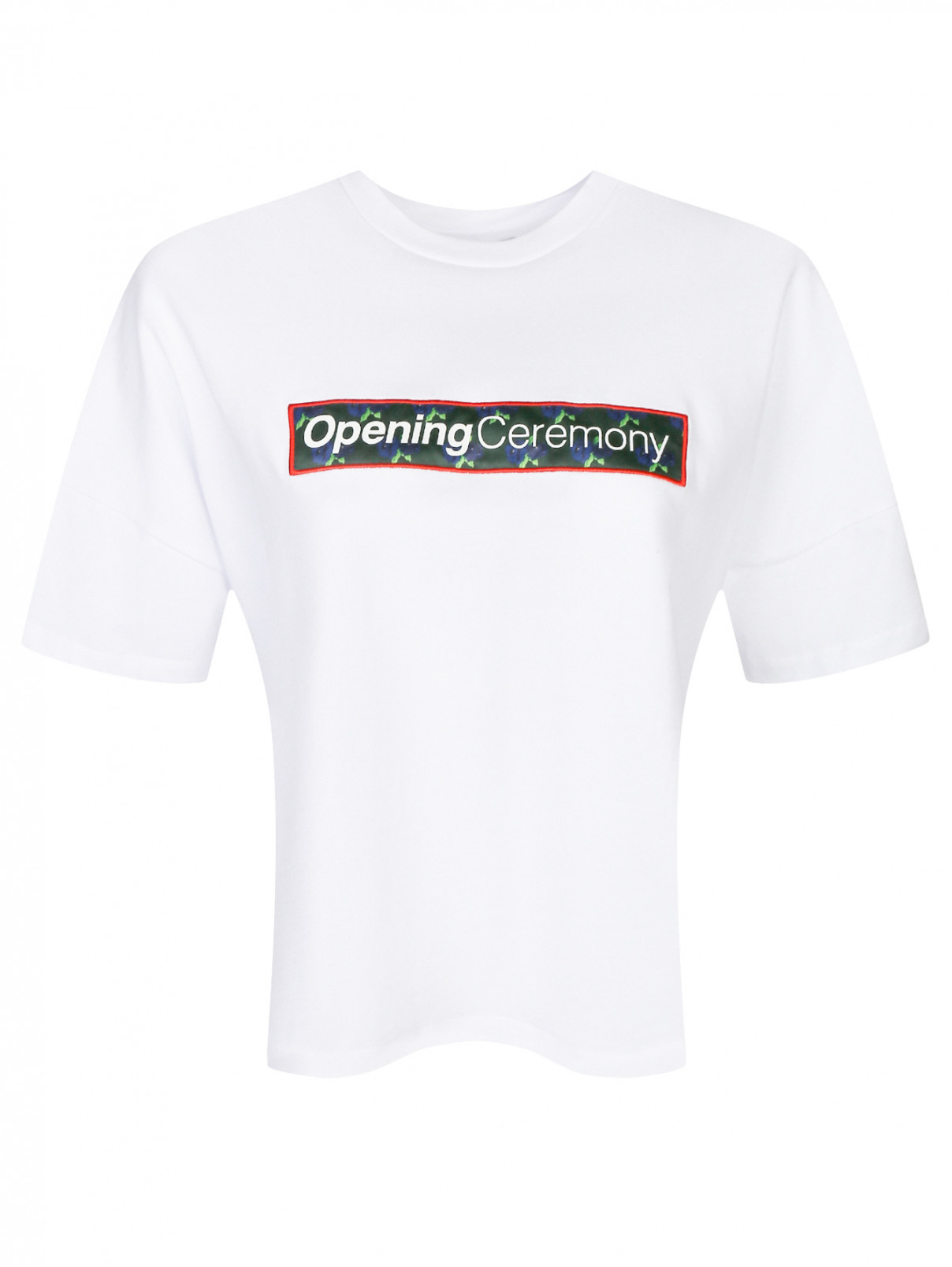 Укороченная футболка из хлопка с принтом Opening Ceremony  –  Общий вид  – Цвет:  Белый