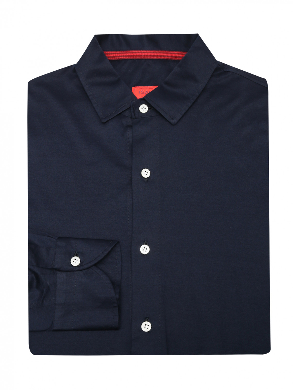 Однотонная рубашка из хлопка Isaia  –  Общий вид  – Цвет:  Синий