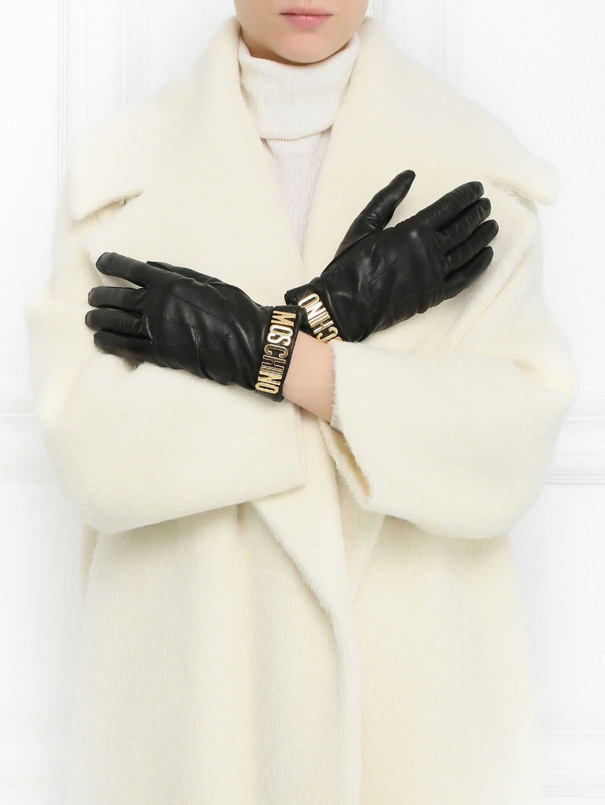 Перчатки из кожи с металлической фурнитурой Moschino  –  Модель Общий вид  – Цвет:  Черный