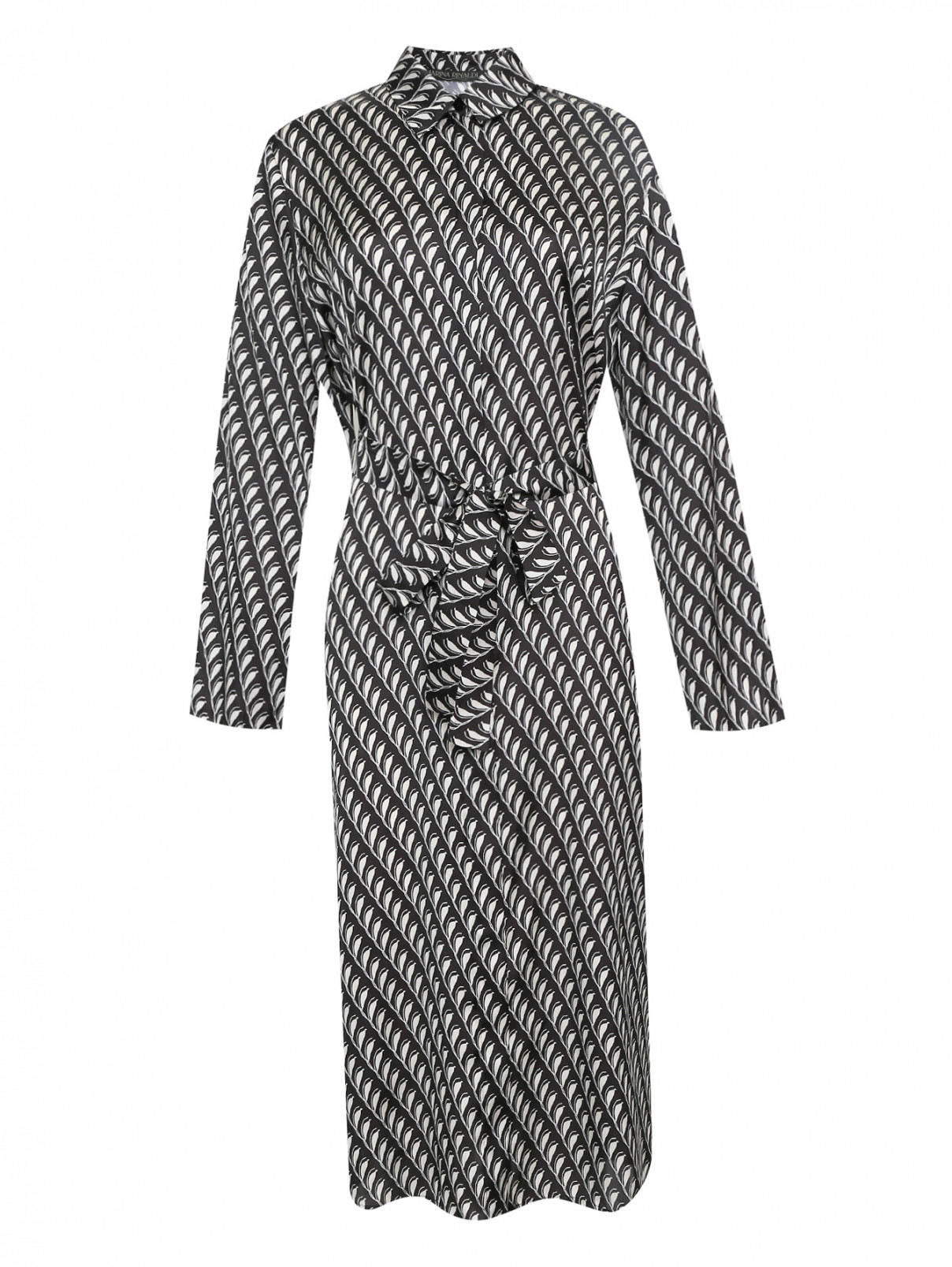 Платье-миди с узором Marina Rinaldi  –  Общий вид  – Цвет:  Черный