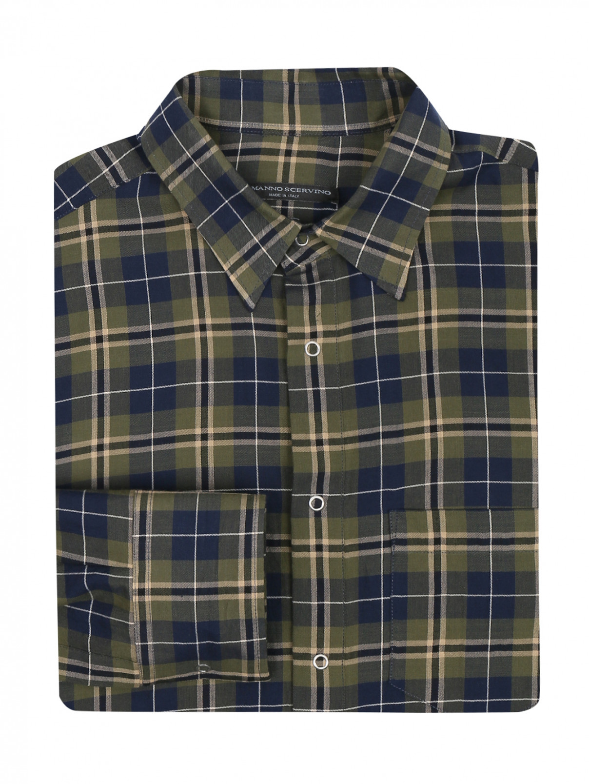 Рубашка из льна с узором "клетка" Ermanno Scervino  –  Общий вид  – Цвет:  Зеленый