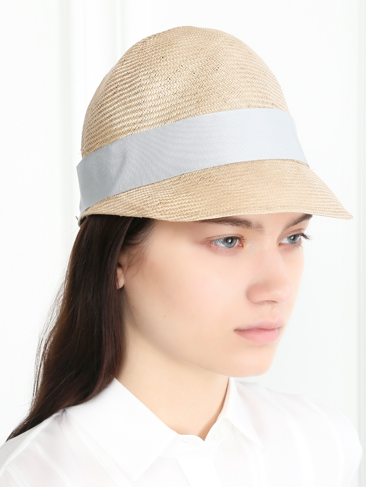Шляпа из соломы с контрастной отделкой Federica Moretti  –  МодельОбщийВид  – Цвет:  Бежевый