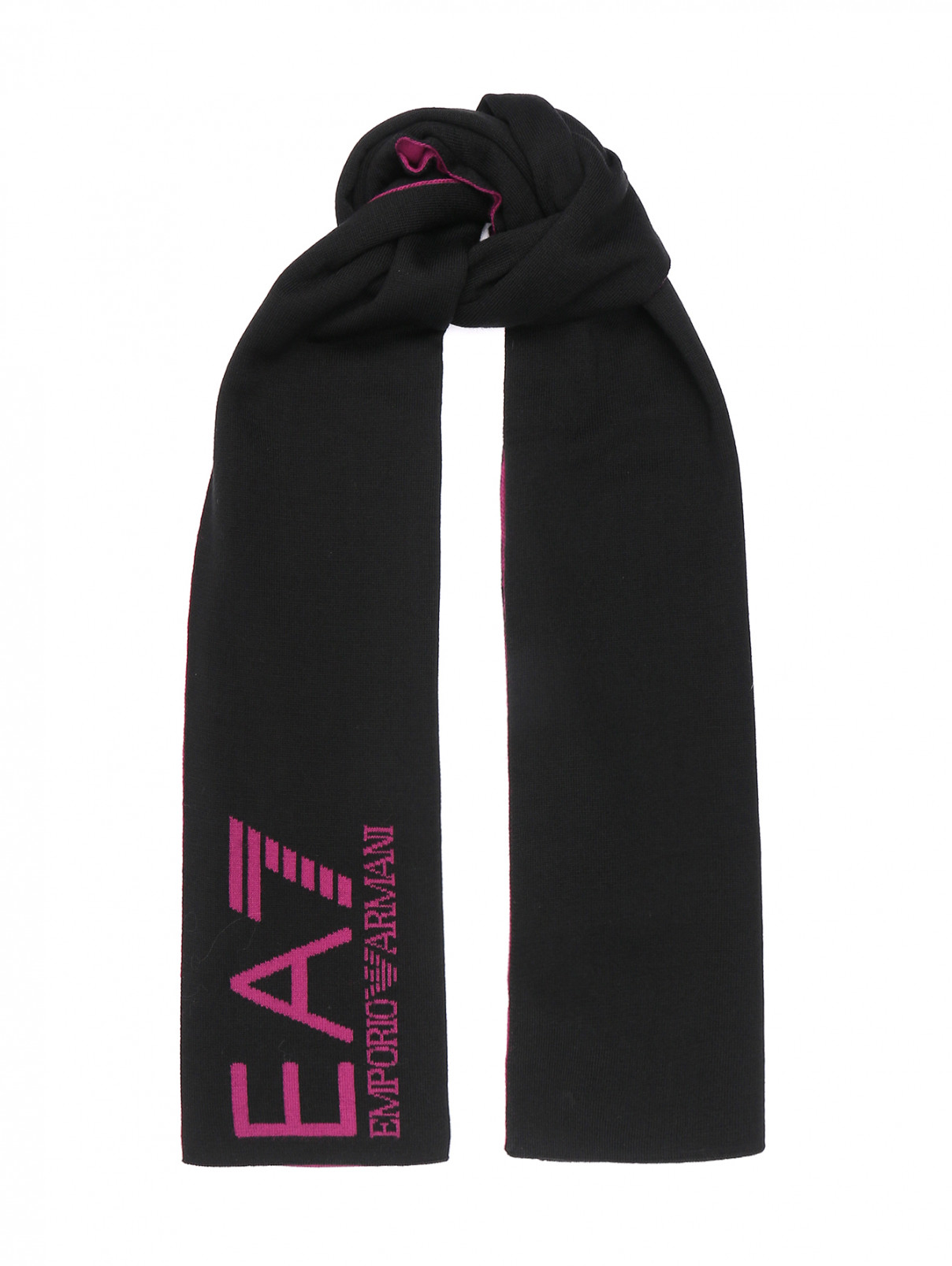 Шарф мелкой вязки с логотипом EA 7  –  Общий вид  – Цвет:  Черный